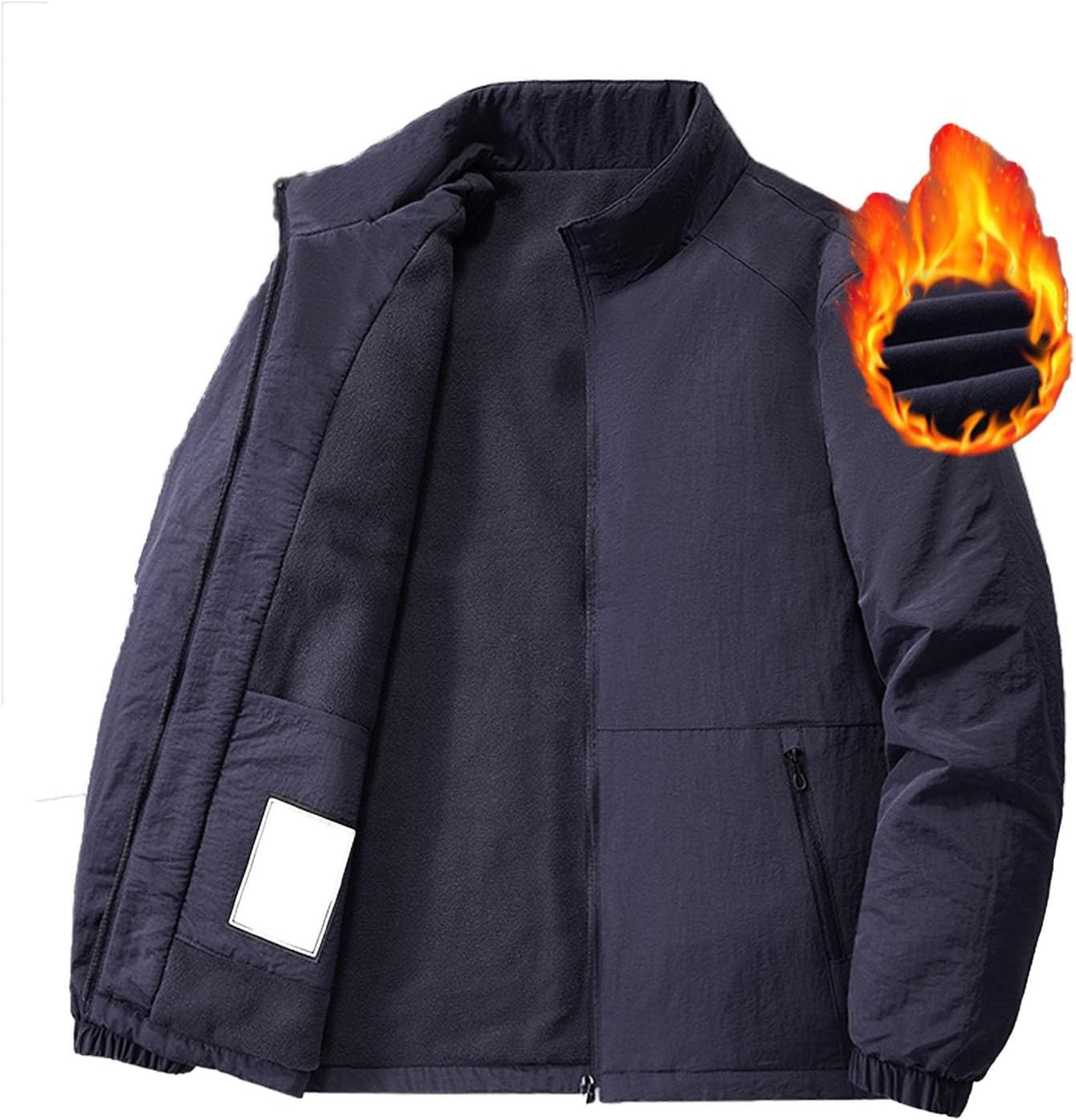 Men Thick Bomber Jacket Fleece Lined Baseball Down Jacket Windbreaker Outdoor Sports Coat
