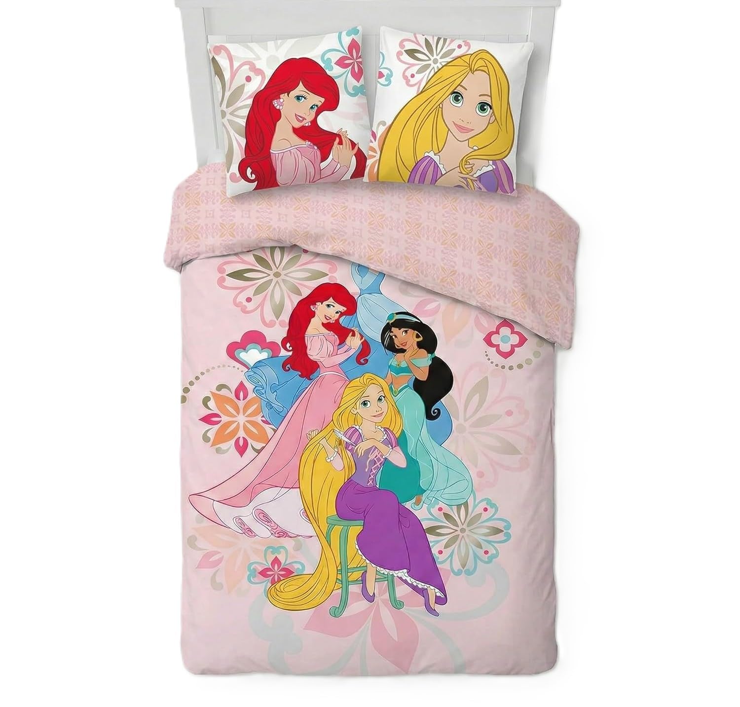 Princesses Girls Bedding Set | Duvet Cover 140x200 cm + Pillowcase 50x70 cm, 100% Cotton | Soft Breathable Children’s Bed Linen Set | Official Disney Design