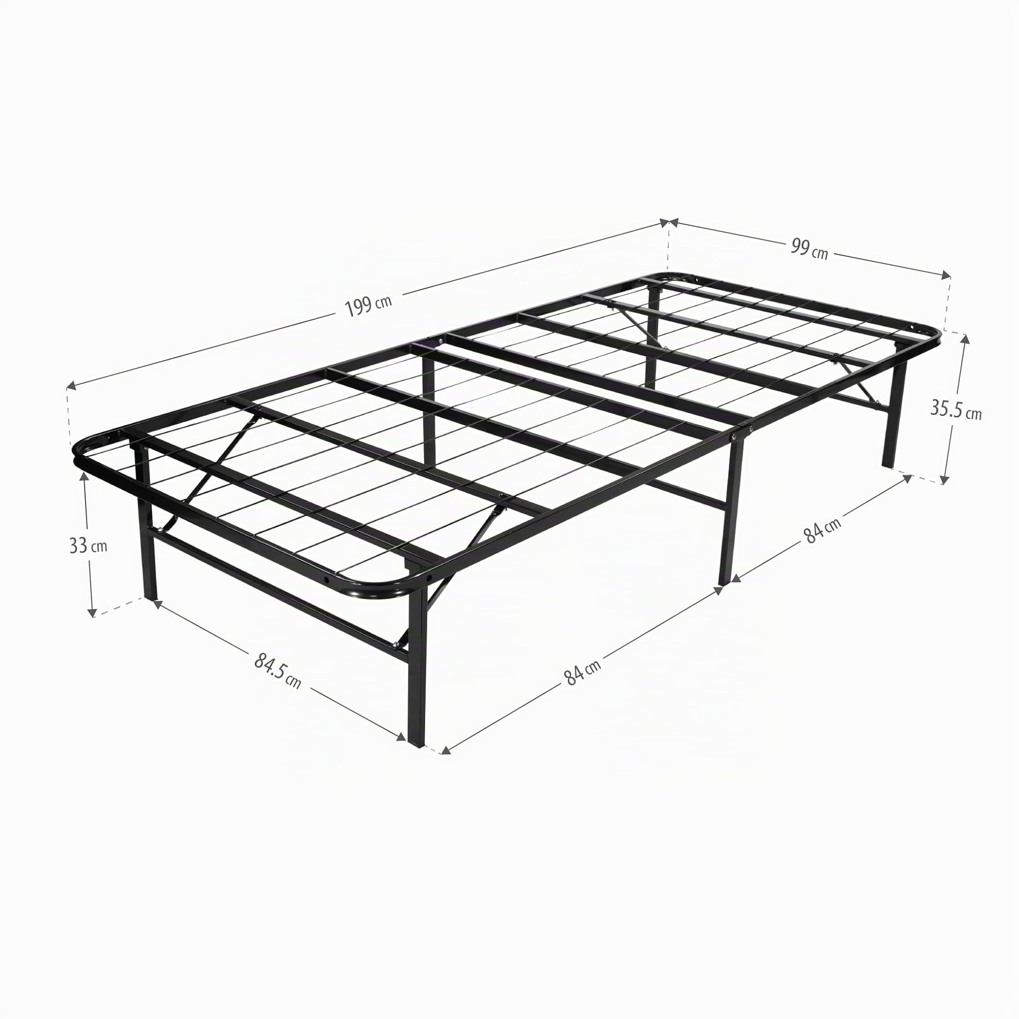 MOG/i-Flair 100x200x35,5 cm Metallbett Plattform Bettgestell Bett Unterbettbewahrung und Saugroboter Freundlich, SCHWARZ