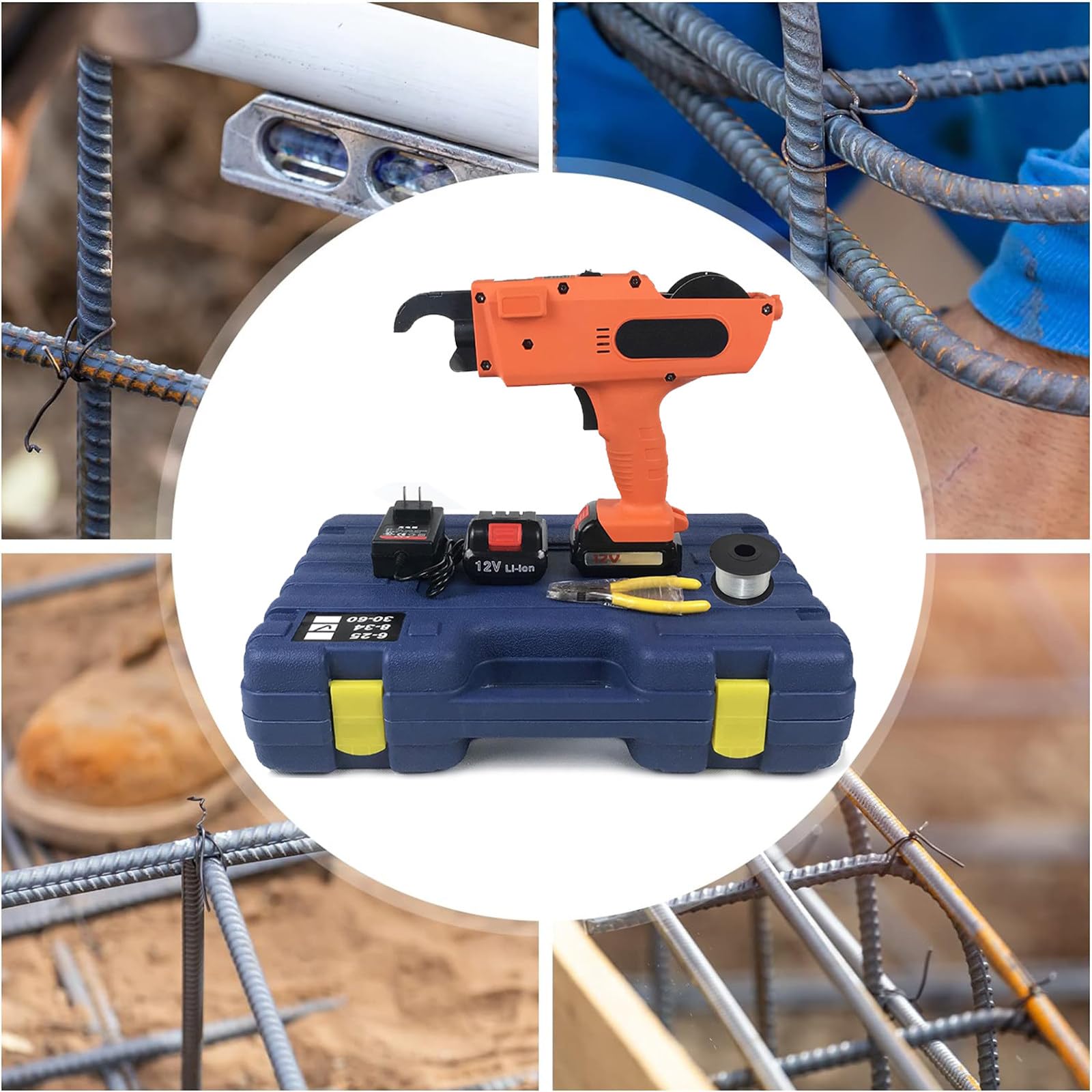 Legatrice Automatica Portatile per Tondo per Cemento Armato, 1500mAh/13200mAh, Strumento per Legare Barre d'Acciaio Ricaricabili, 8-34mm/30-60mm Opzionale, con 2 Batterie,8-34MM