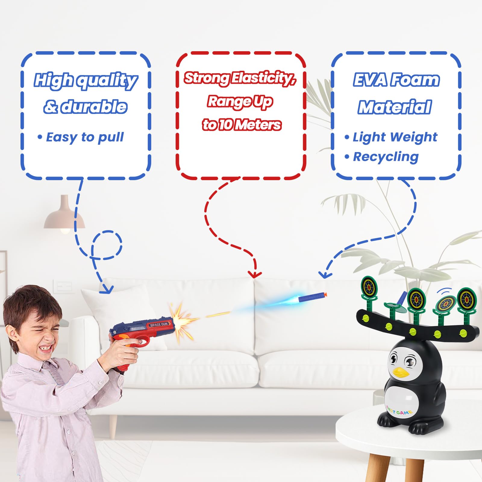 Pistola Giocattolo Hover per Bersaglio Nerf, Gioco di Tiro con 2 Modalità di Gioco, Funzione Musicale, 6 Dardi in Schiuma Morbida e 10 Palline in Schiuma, Regalo per Bambini da 3 Anni In Su
