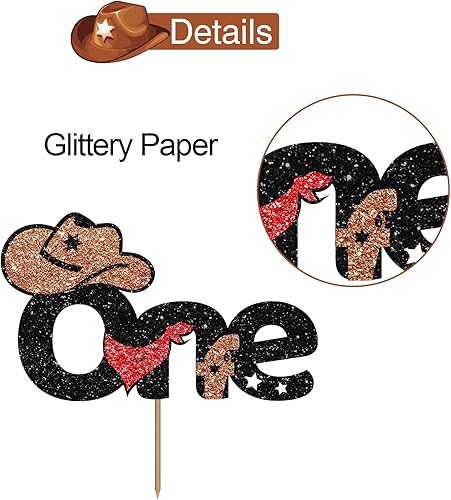 Miniatura 3 de Cowboy One - Decoración para pastel de primer cumpleaños para bebé, decoración de fiesta de cumpleaños del oeste de mi primer rodeo, suministros de