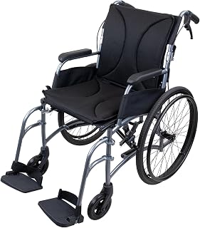 Dynarex Sleek Motion X-Light 경량 휠체어 - 성인용 운반 휠체어, 접이식, 40.6cm x 40.6cm(16인치 x 16인치) 좌석, 136.1kg(300파운드) 무게 용량, 알루미늄 프레임 및 나일론 덮개