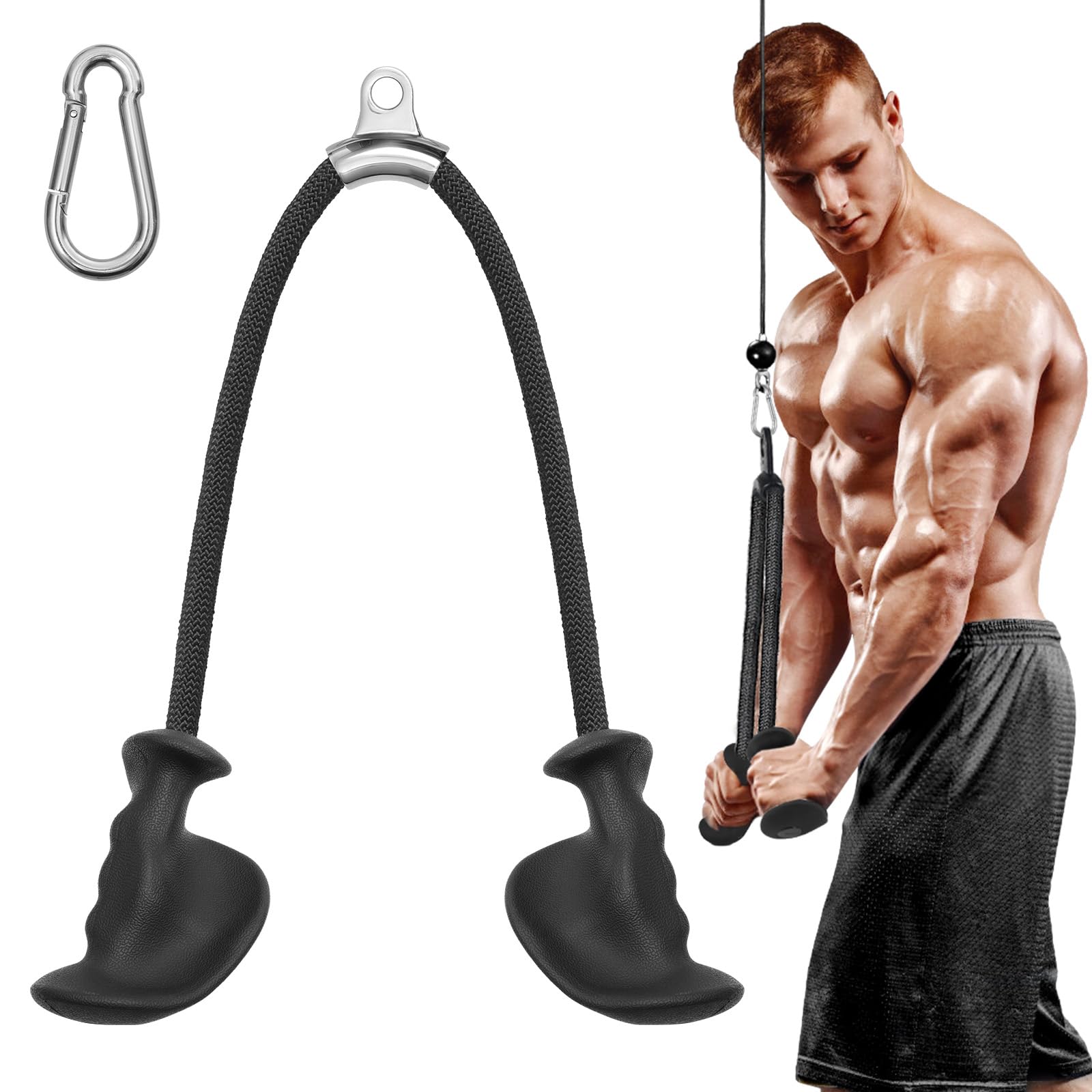 KIKIGOAL Ergonomiczna lina triceps z antypoślizgowymi uchwytami, trener przedramienia, trening siłowy ramion do ćwiczeń tricepsów, loków na biceps, trening mięśni, domowa siłownia