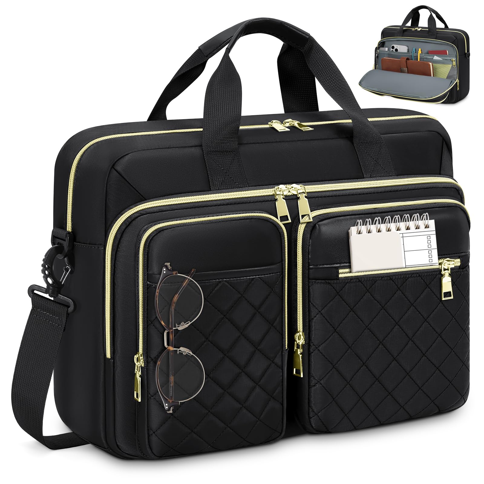 RAINSMORE Borsa Porta PC 17.3 Pollici Borsa Lavoro Donna Impermeabile Borsa Computer Grande Borse Messenger Porta Documenti per Ufficio Università Insegnant Nero