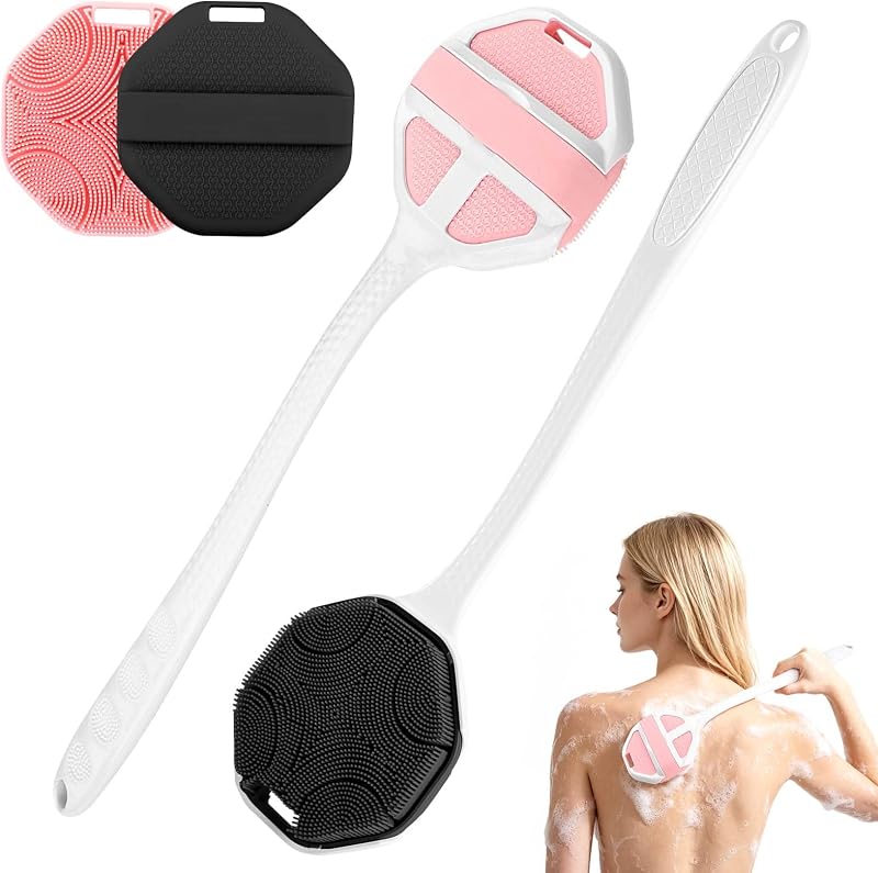 Escova de silicone para banho e corpo Mabnuby com cabo removível, pacote com 2