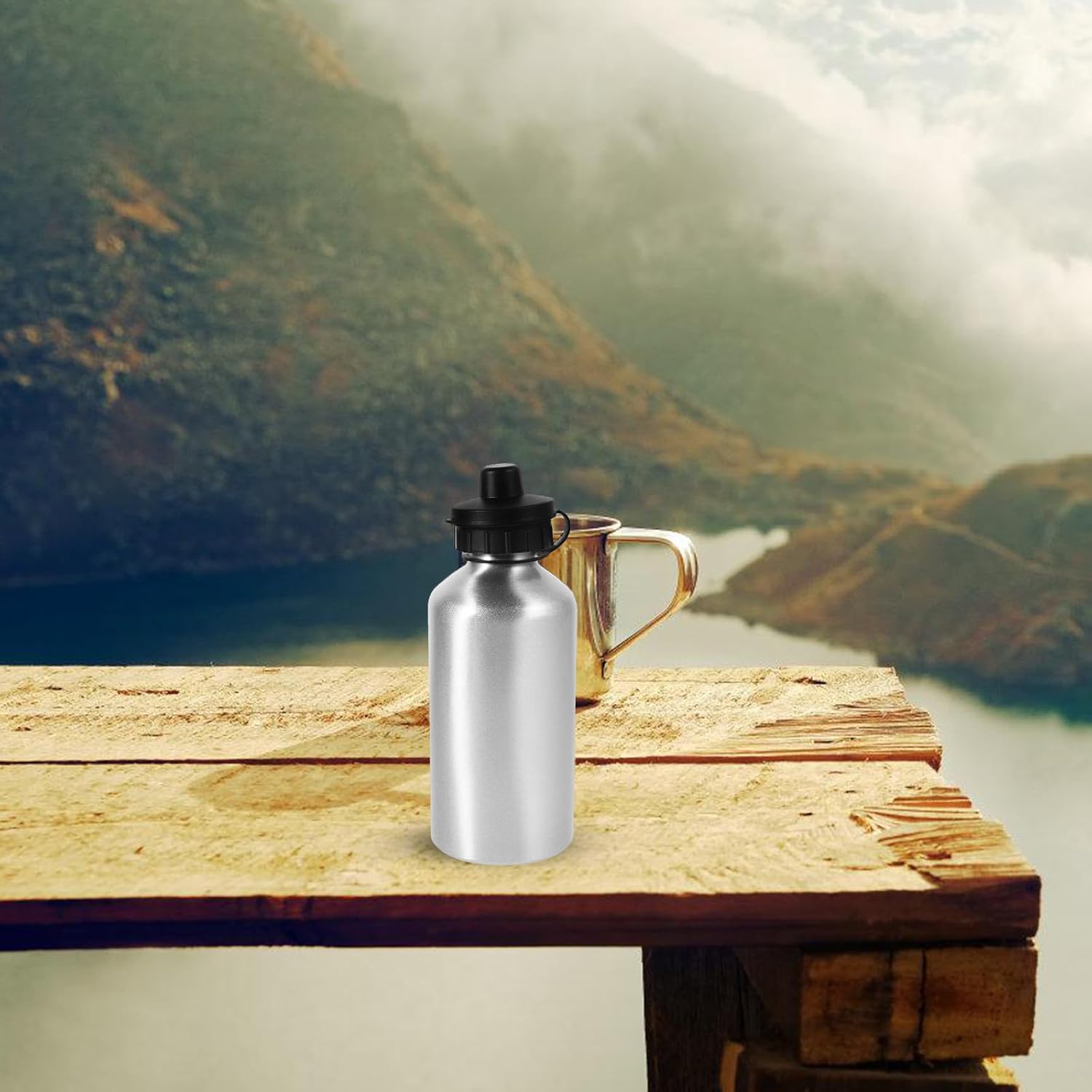 SHOWERORO Portable Aluminum Bike Water Bottle with Leakproof Design and DIY Stylish Silver Cap, Insulated 500ml Sports Water Bottle for Gym and Picnics, Suitable and Adults
