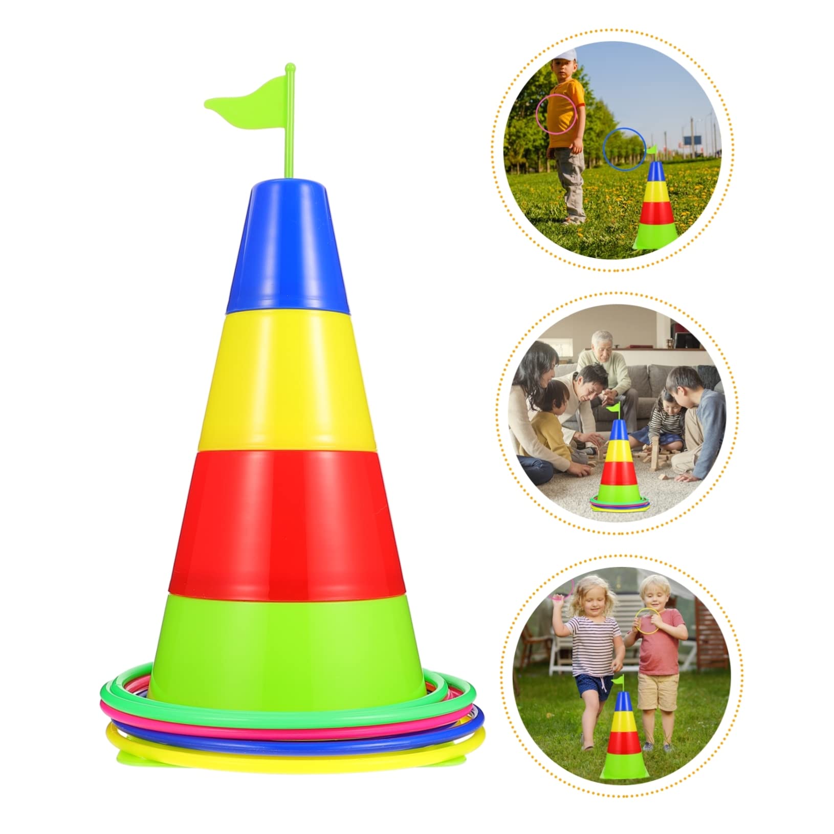 BRIGHTFUFU 1Set Outdoor Ring Toss Stack Up Nesting Tower Game for and Material Bright Colors Encourages Learning and Fun Playtime for All Ages