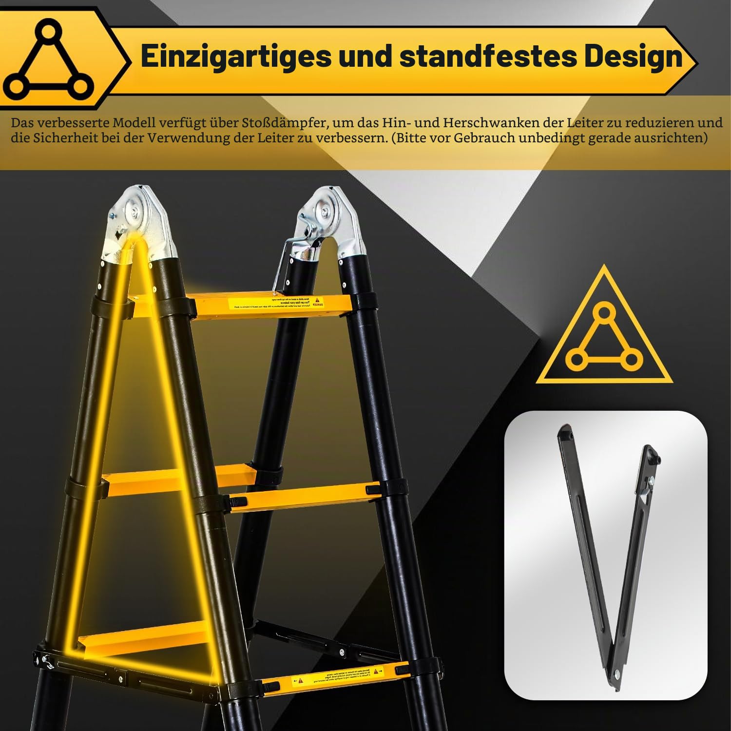 3.8M (1.9+1.9) Teleskopleiter, rutschfeste Mehrzweckleiter Tragbare Aluminium Teleskopleitern Max Belastung 150 kg (Schwarz)