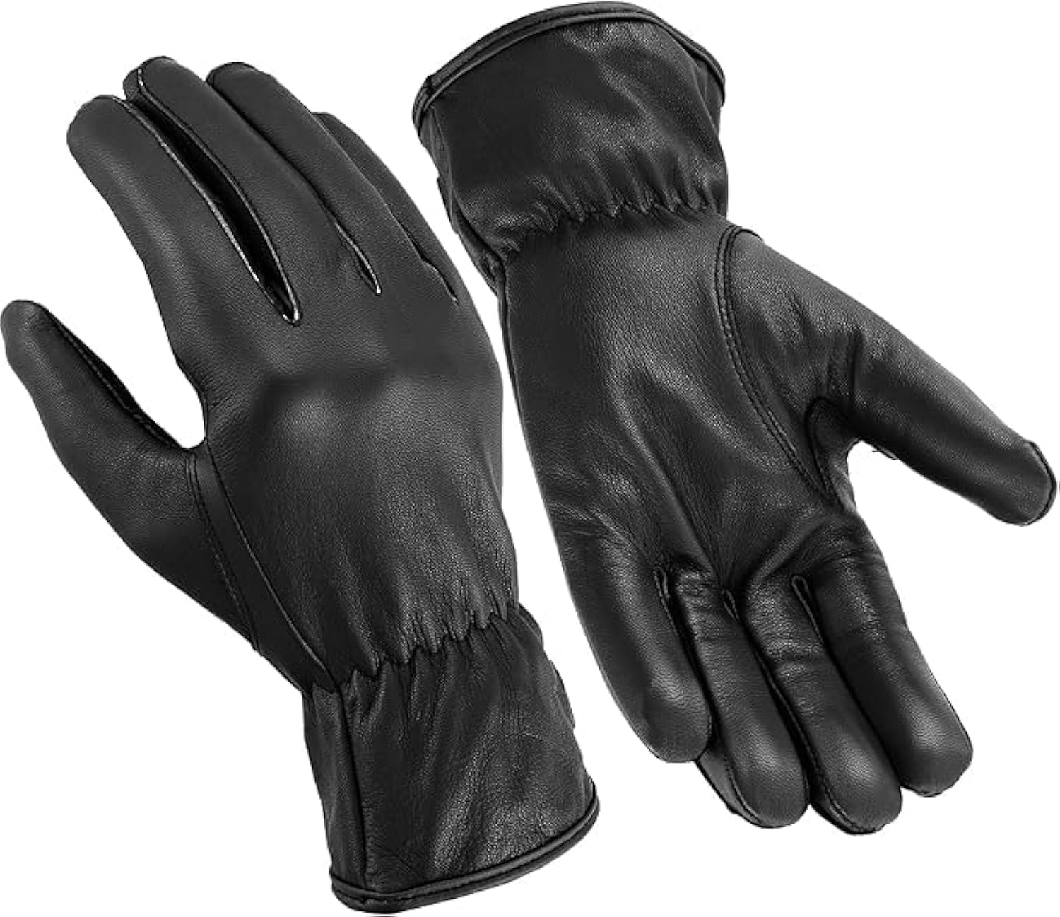 Hugger Ladies Basic Seamless Water Resistant Leather Motorcycle, Driving, and Police Gloves