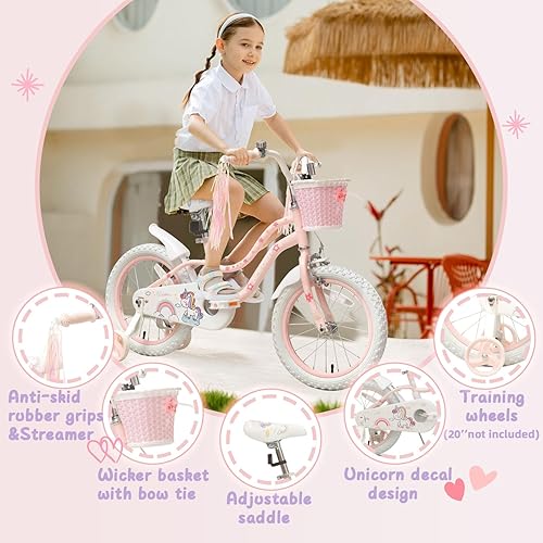 Miniatura 4 de ACEGER - Bicicleta para niñas de estilo princesa con cesta para niños de 3 a 14 años, bicicleta de 14, 16, 18 pulgadas, con ruedas de entrenamiento