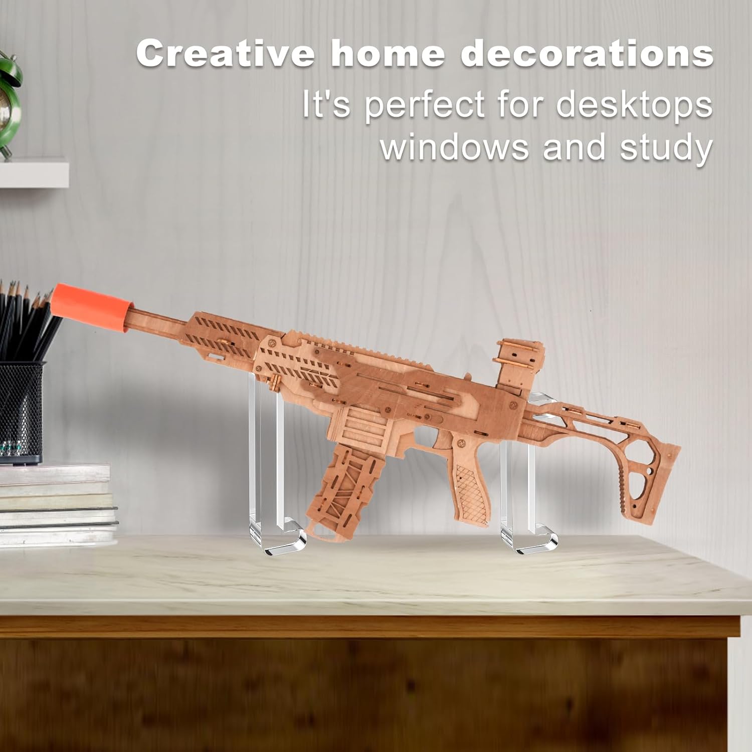 3D Puzzles for Adults, Wooden 3D Puzzle Model Rubber Bands Gun Toys Building Kits, DIY Wood Crafts Cool Toy Hobbies for Men Women, Creative Assembly Gifts (M416)