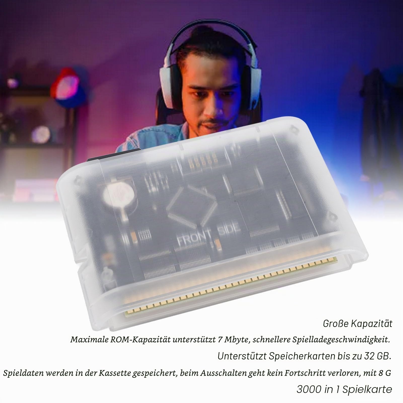 Spielkassette für Mega Drive V3.0 Pro, 3000-in-1-Spielkarte mit Integrierter 8G-Speicherkarte, Multi-Game-Videokassette mit MEGAKey für EDMD Remix MD V3-Spielekonsolen