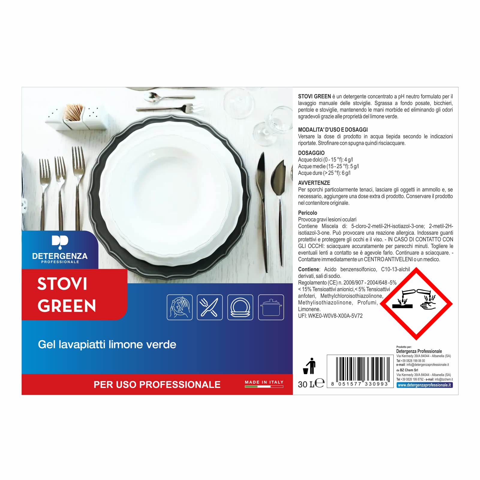 Gel LAVAPIATTI Limone Verde STOVI Green CONCENTRATO - Tanica da 30 L