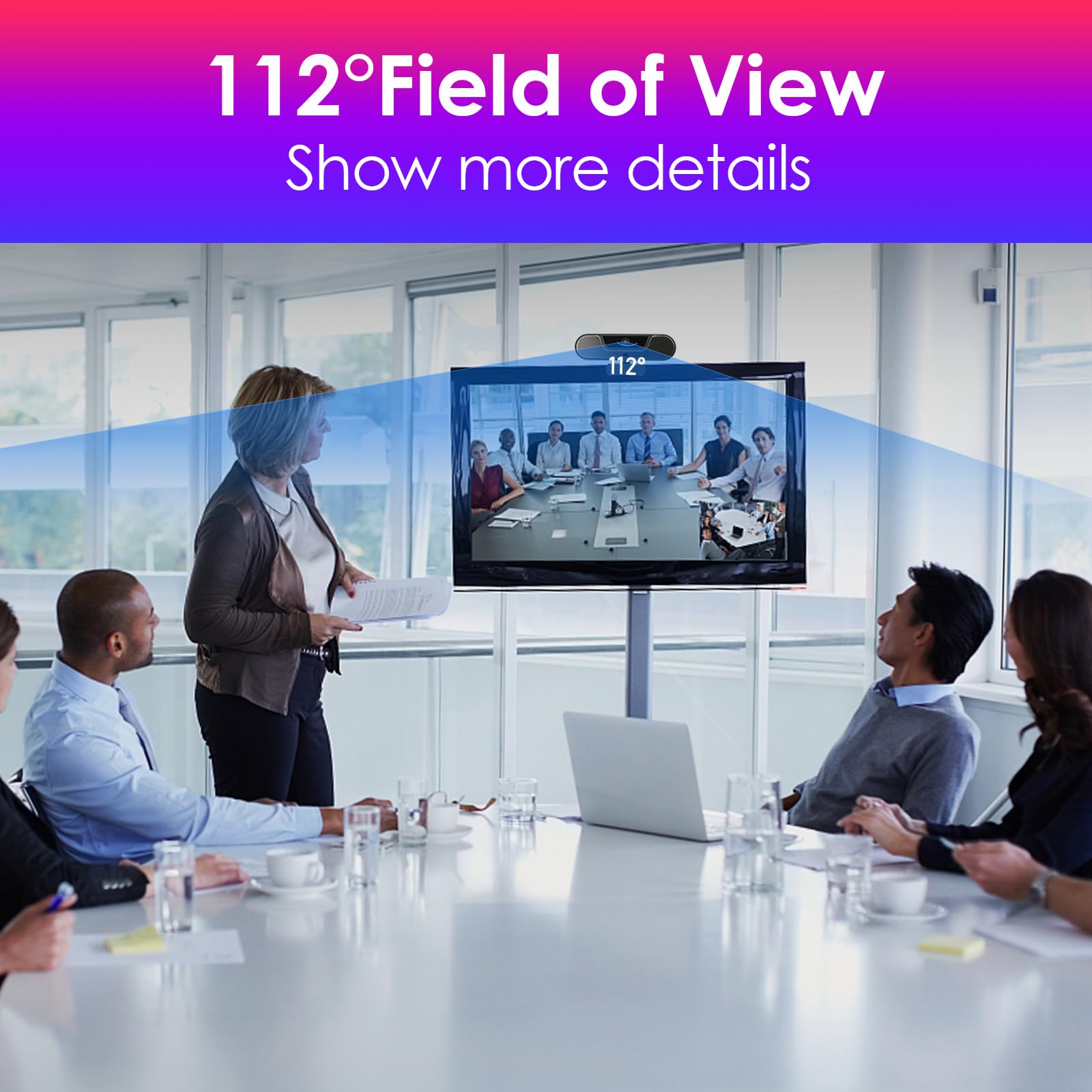 V20 UHD 4K Webcam mit Mikrofon und Lautsprecher, 4K/25FPS, 1080P/30FPS, AI Autofokus, Fernbedienung, 3XZoom, 112°Sichtfeld, Plug&Play, mit Abdeckung und Stativ für Videoanruf und Konferenz