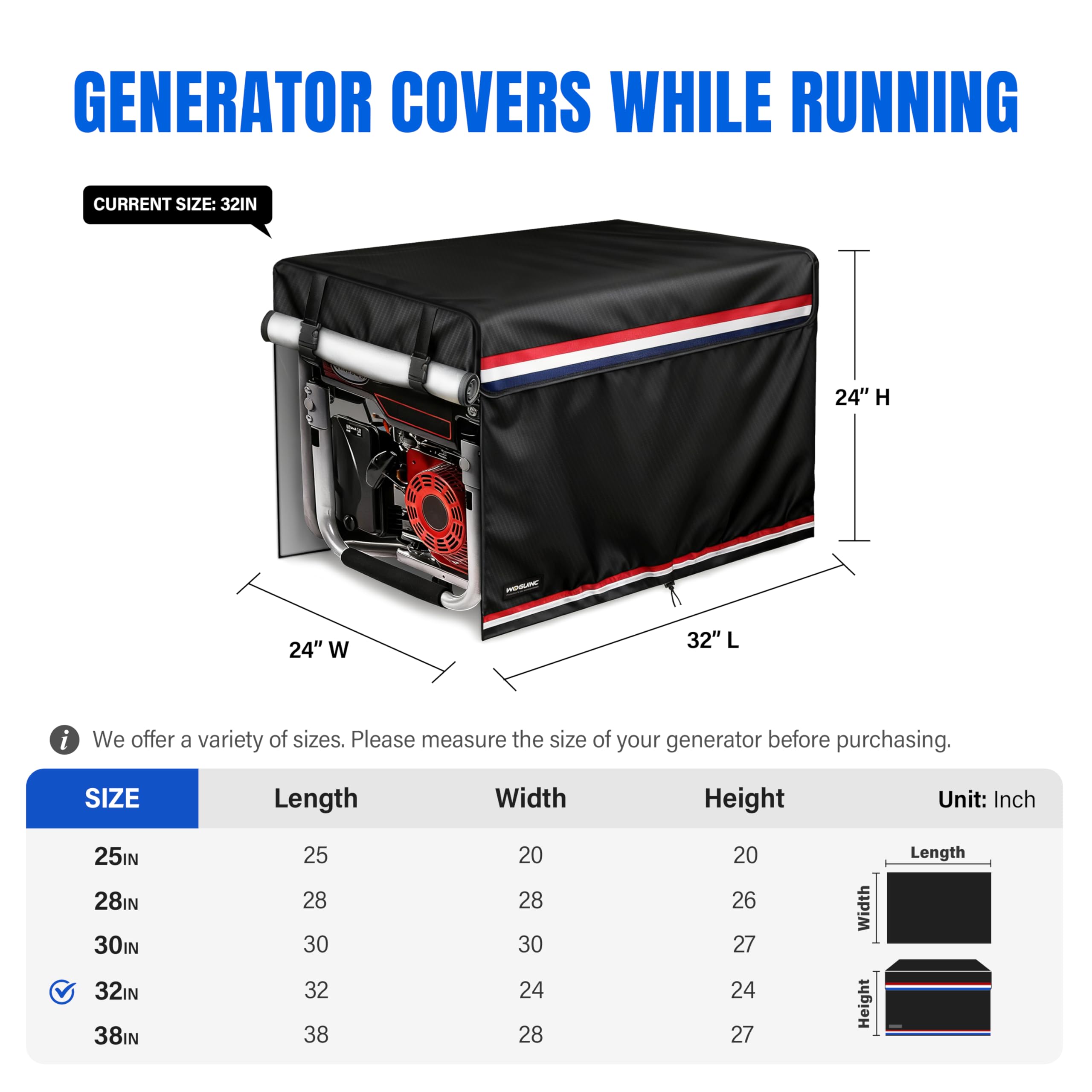 Cubiertas para generadores. Cubiertas para generadores al aire libre, tela Oxford impermeable 600D+210D, 32 "Lx24" Wx24 "H se adapta a la mayoría de DuroMax, Westinghouse, etc. 5000W-10000W