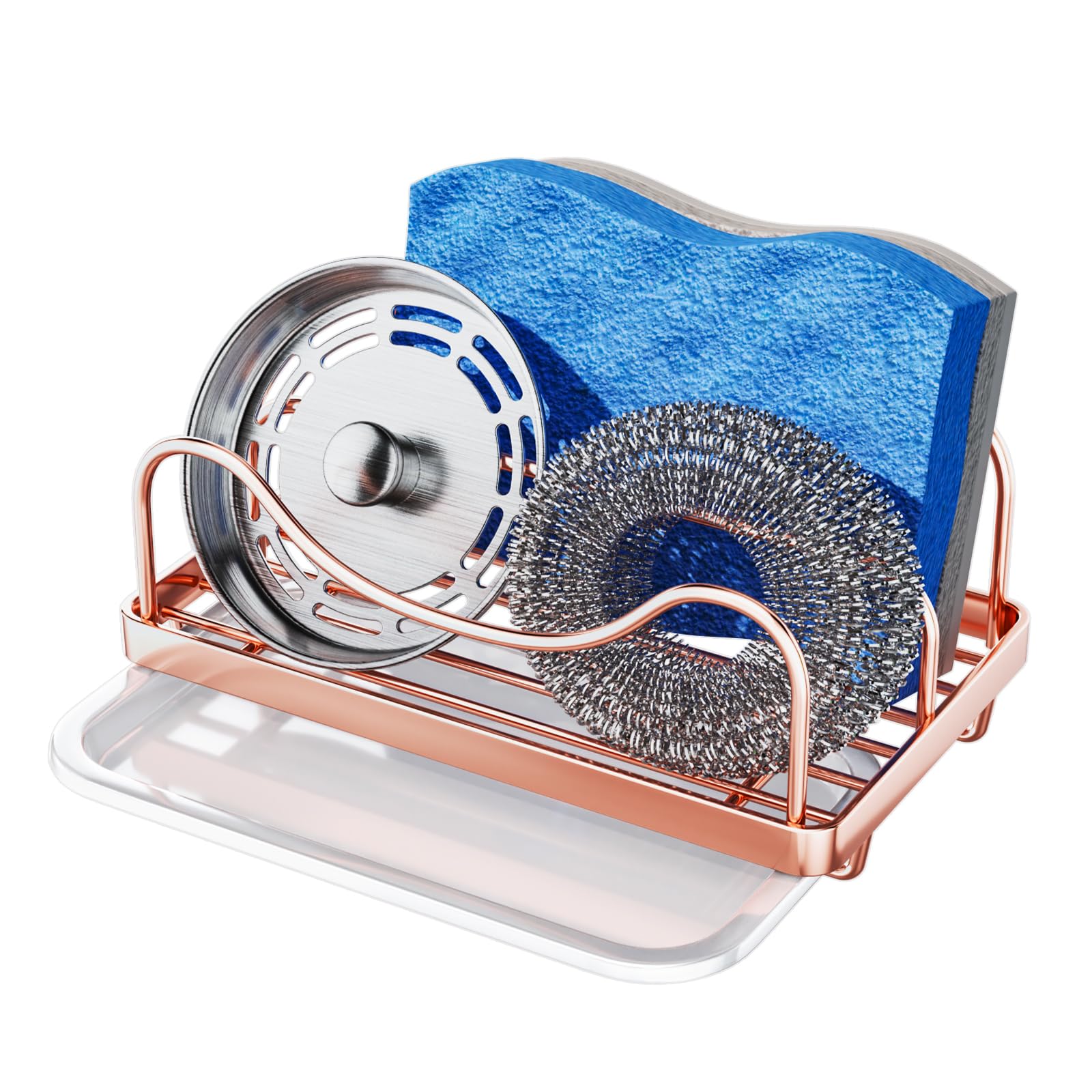 Consumest Sponge Holder for Kitchen Sink - Movable Sink Caddy for Countertop Organizer 304 Stainless Steel Sponge Holder