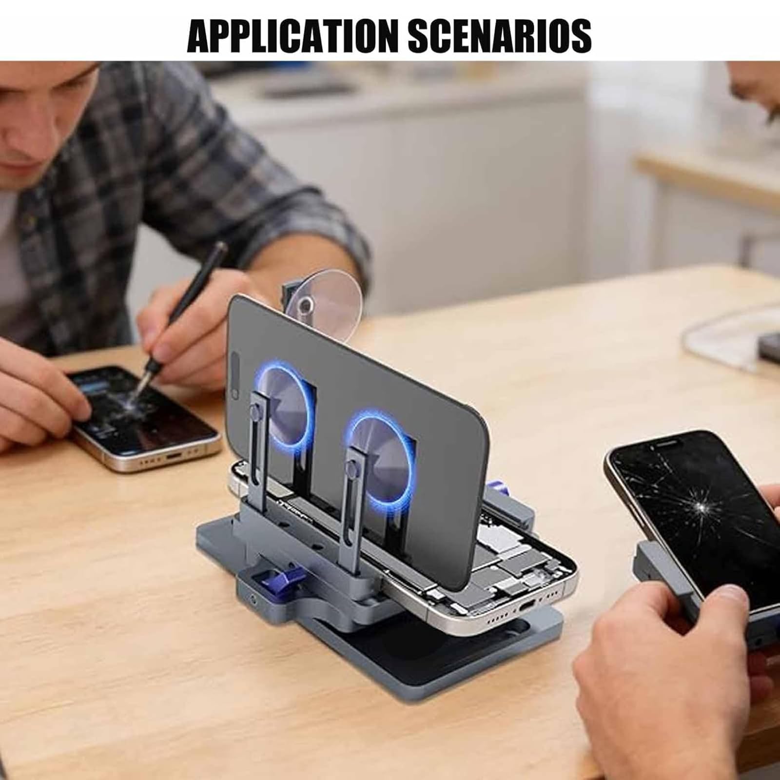 Separatore per schermo cellulare, apri riparazione telefono con rotazione a 360 °, design multi-angolo di modifica, con forte ventosa, kit di riparazione cellulare per apertura schermo