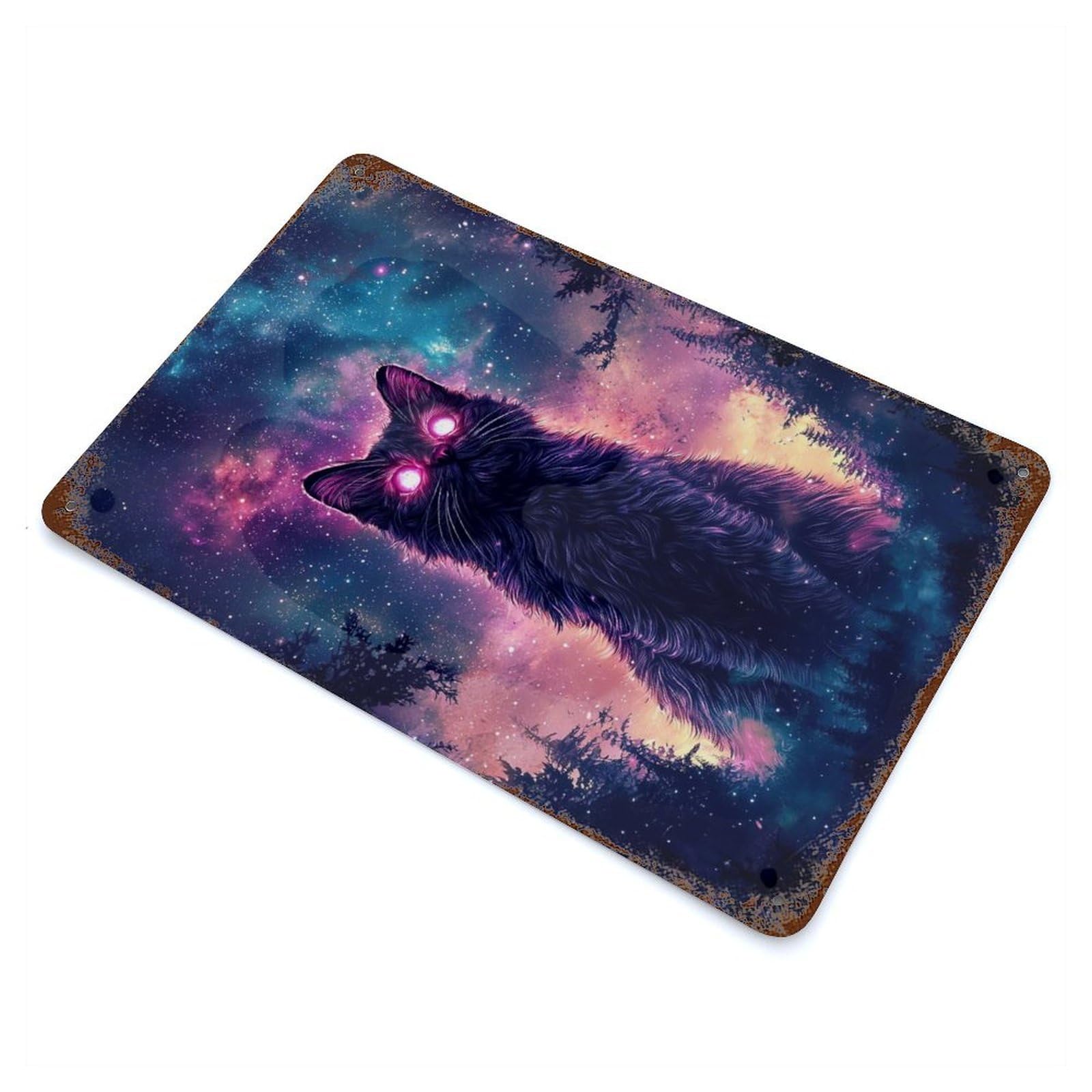 Cosmic Cat Rusty Metal Tin Sign 11.8"x7.9", for Farmhouse, Kitchen And Entryway Decor, Rustic Home Decor