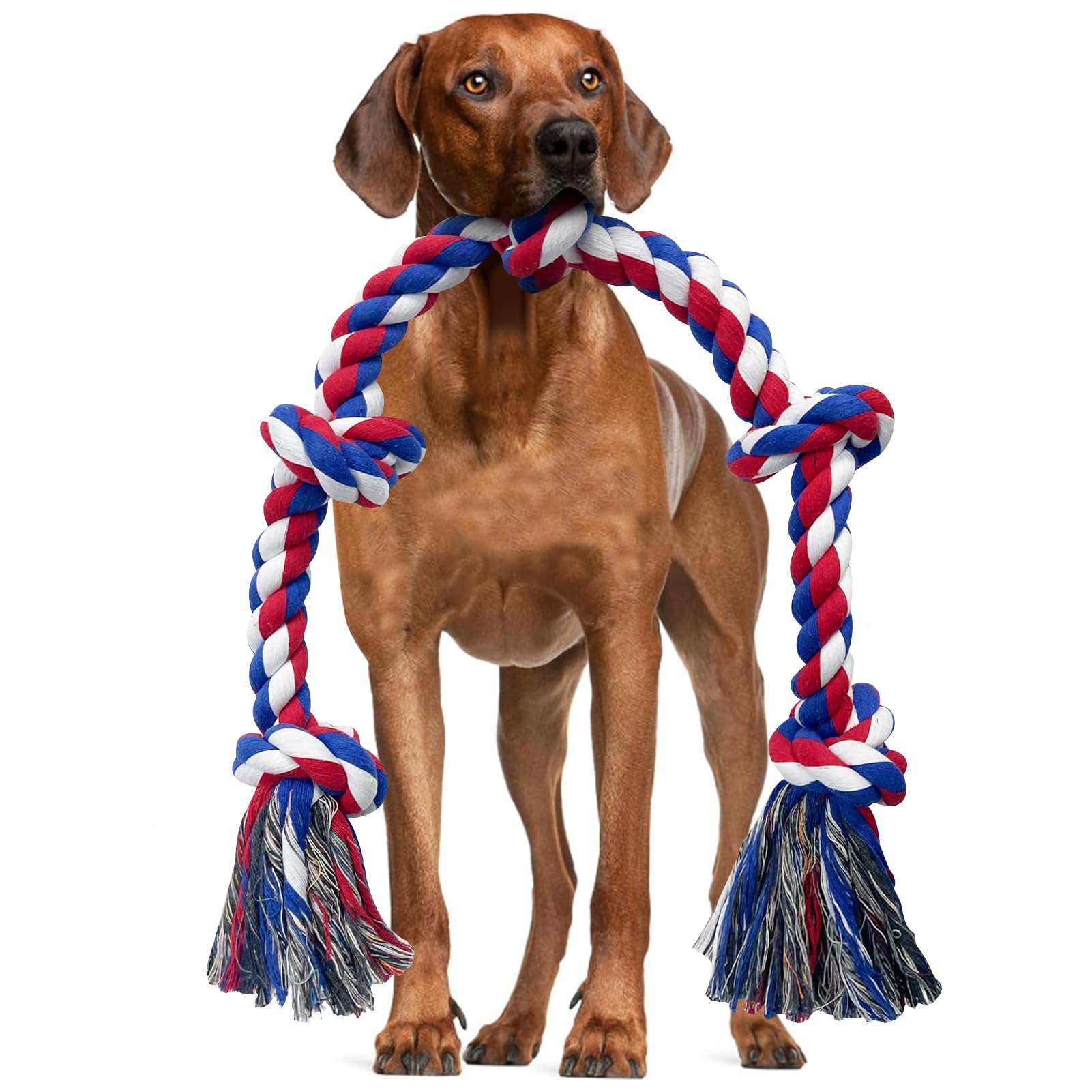 YushengTai Juguete para perros cuerda de algodón con 5 nudos, juguete para perros indestructible para masticadores agresivos, juguete resistente para perros medianos y grandes, juguete para perros y