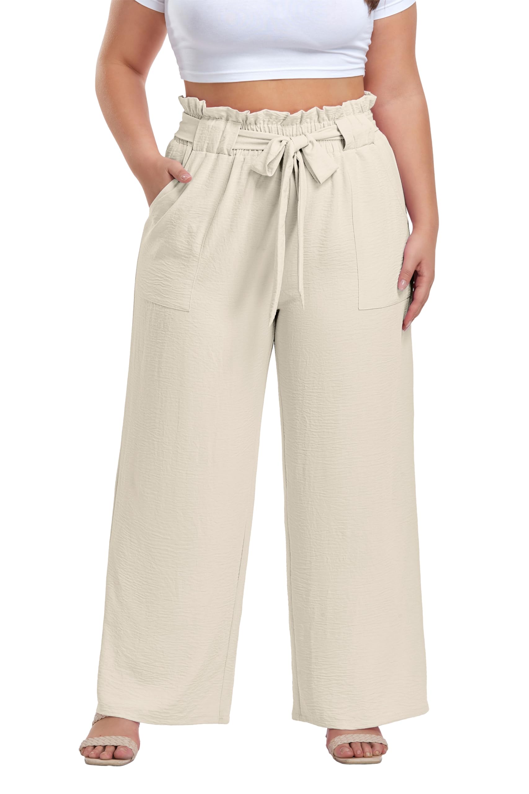 OLRIK Plus Size Pants for Women High Waisted Wide Leg Casual Palazzo Pants