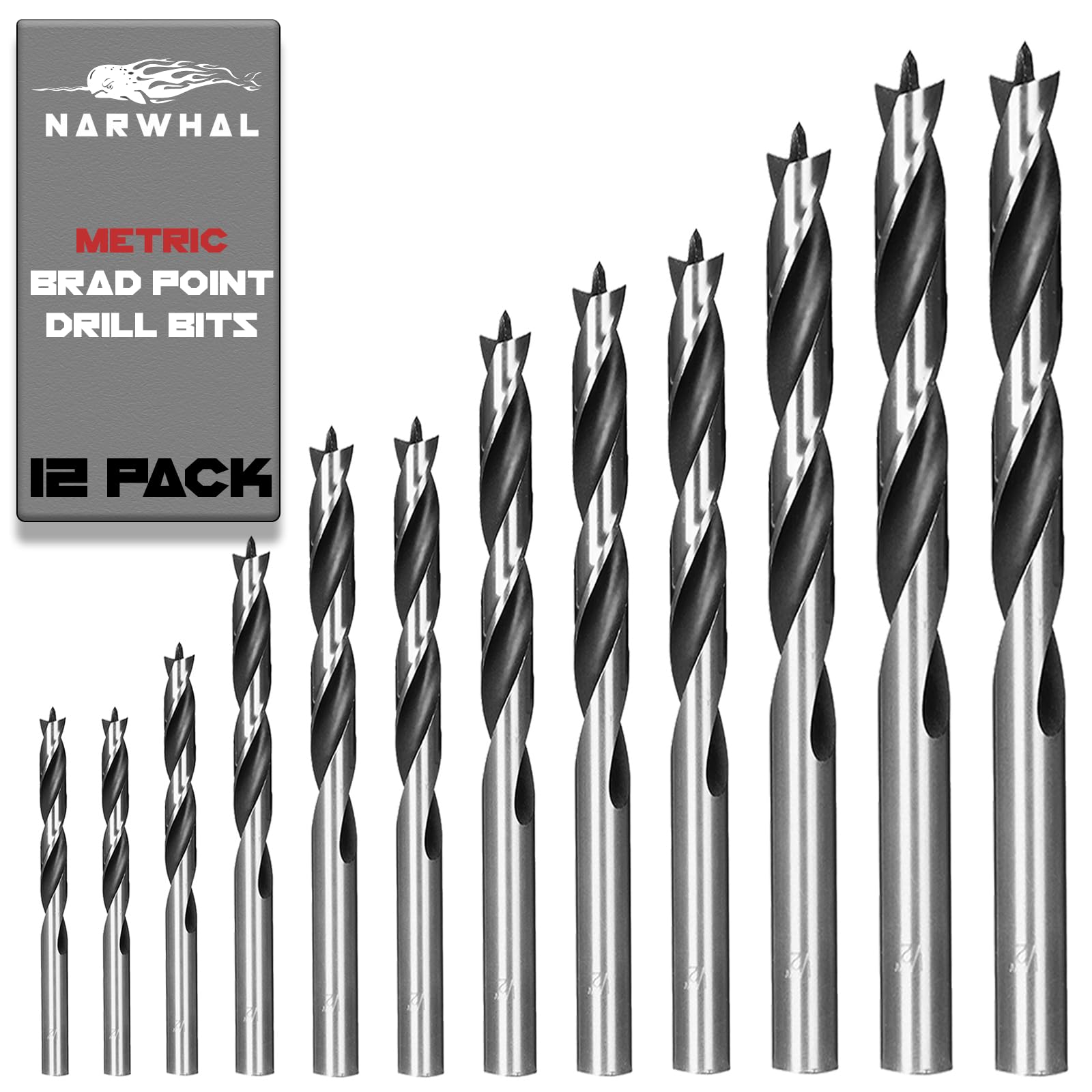 Brad Point Wood Drill Bit Set - Metric Sizes (12 Pack with Storage Case) Carpenters Quality - Drill Splinter-Free Perfect Round Holes in All Types of