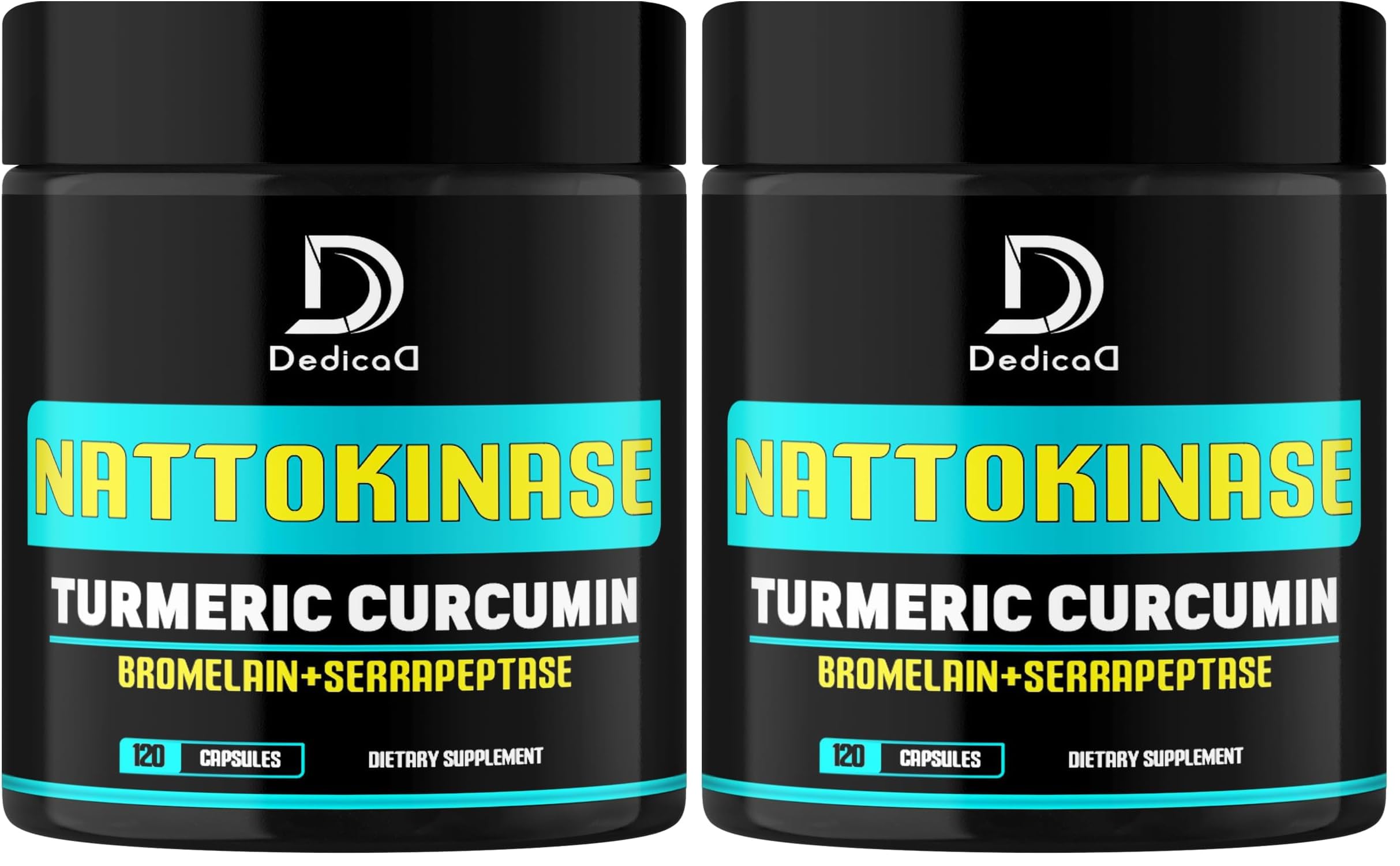 DEDICAD 4-in-1 Nattokinase 2000 Fu, Turmeric, Bromelain, Serrapeptase - Spike Protein Detox - Body Balance, Circulation Health & Immune System - 120 Capsules 4-Month Supply (Pack of 2) 120 Count (Pack of 2)