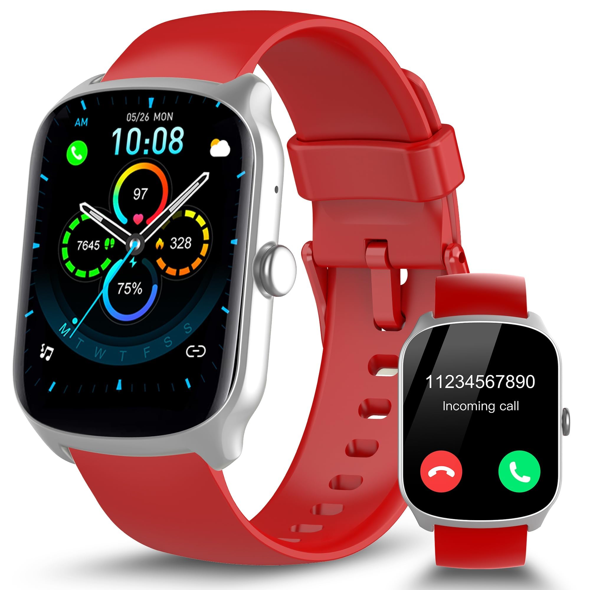 STECEi Smart Watch for Men Women Bluetooth Call, 1.95" HD Screen Smartwatch with Heart Rate/Sleep Monitor, 110+ Sport Modes Activity Trackers IP68 Waterproof, Fitness Watch for Android iOS, Red