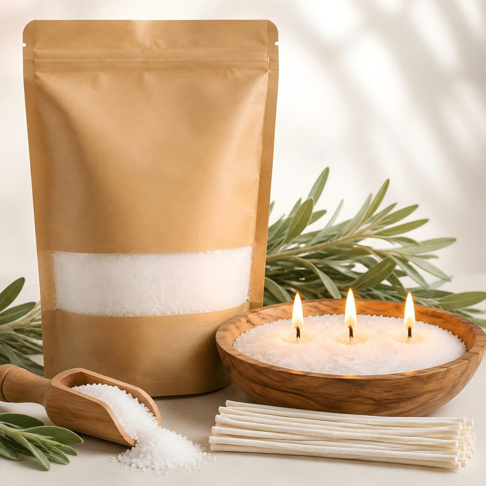 500g White Candle Sand with 20 Wicks, Pearled Wax Beads for Candle Making
