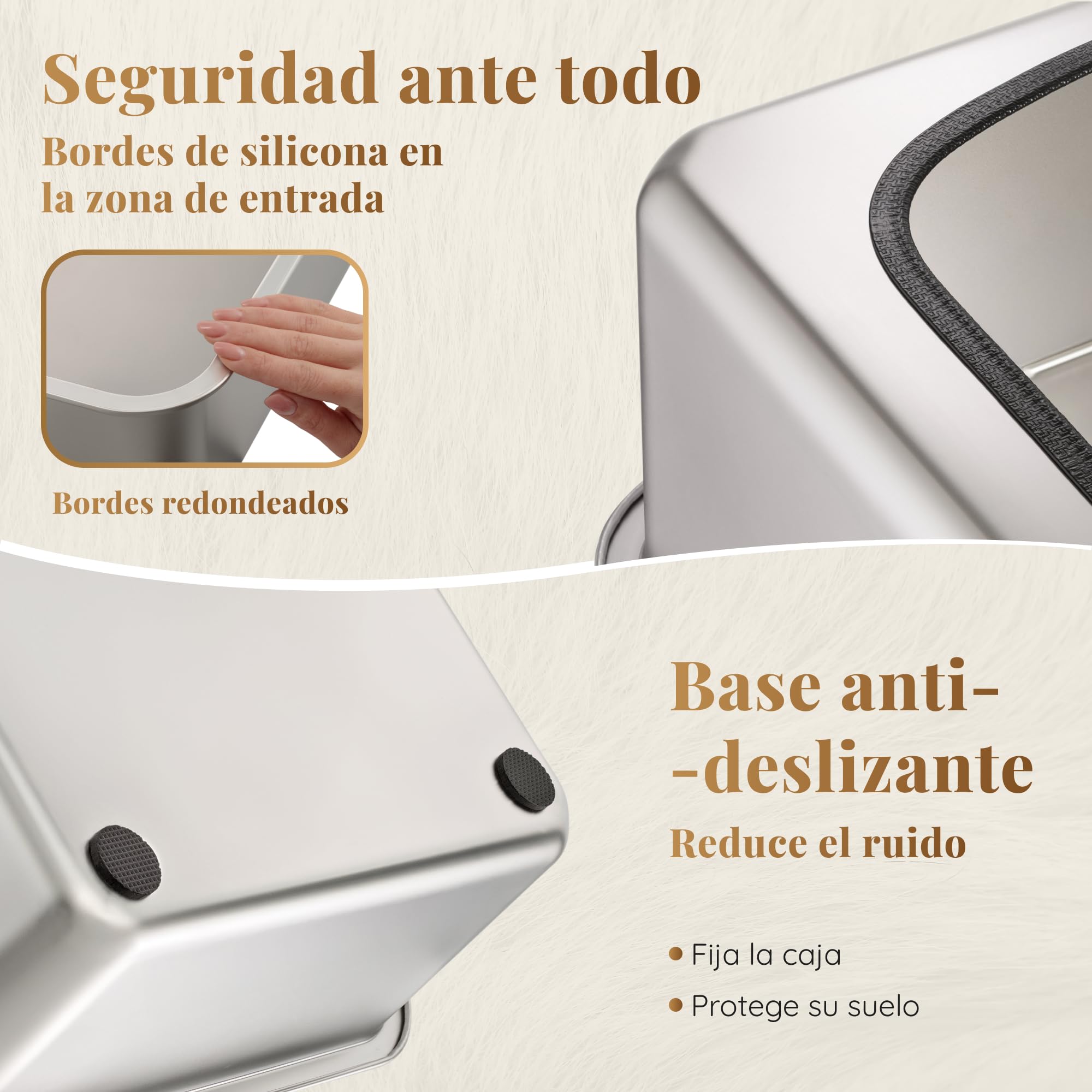 Arenero Acero Inoxidable Gatos – Caja de Arena para Gatos XXL – Capacidad de 38 L – Superficie Antiadherente – Sin olores y Antiadherente – Incluye Pala para Arena y Alfombrilla – 60 × 40 × 32 cm