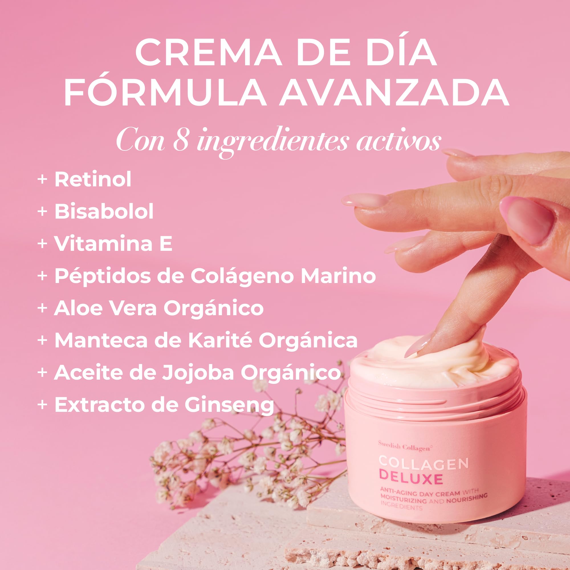 Swedish Collagen Deluxe, 2 x 50 ml | Cremas antiedad de día y de noche (1 de cada una) con retinol, péptidos, vitamina E, niacinamida y aloe vera | Hidratante y tratamiento facial para la