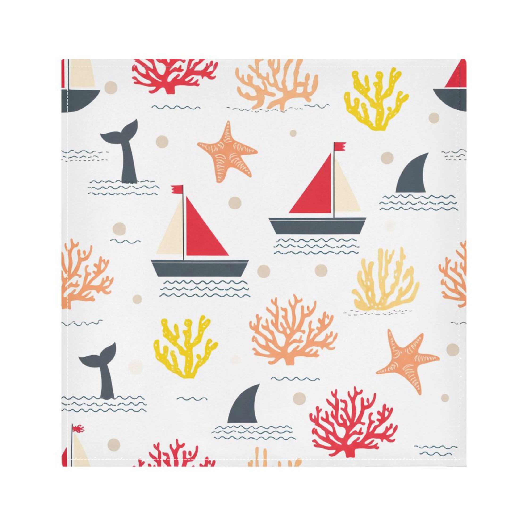 Fuauuyl Cloth Napkins Set of 4 Nautical Sailboats Dinner Napkins 20x20 in, Washable & Reusable Fabric Table Napkin for Dining Parties Holiday, Eco-Friendly
