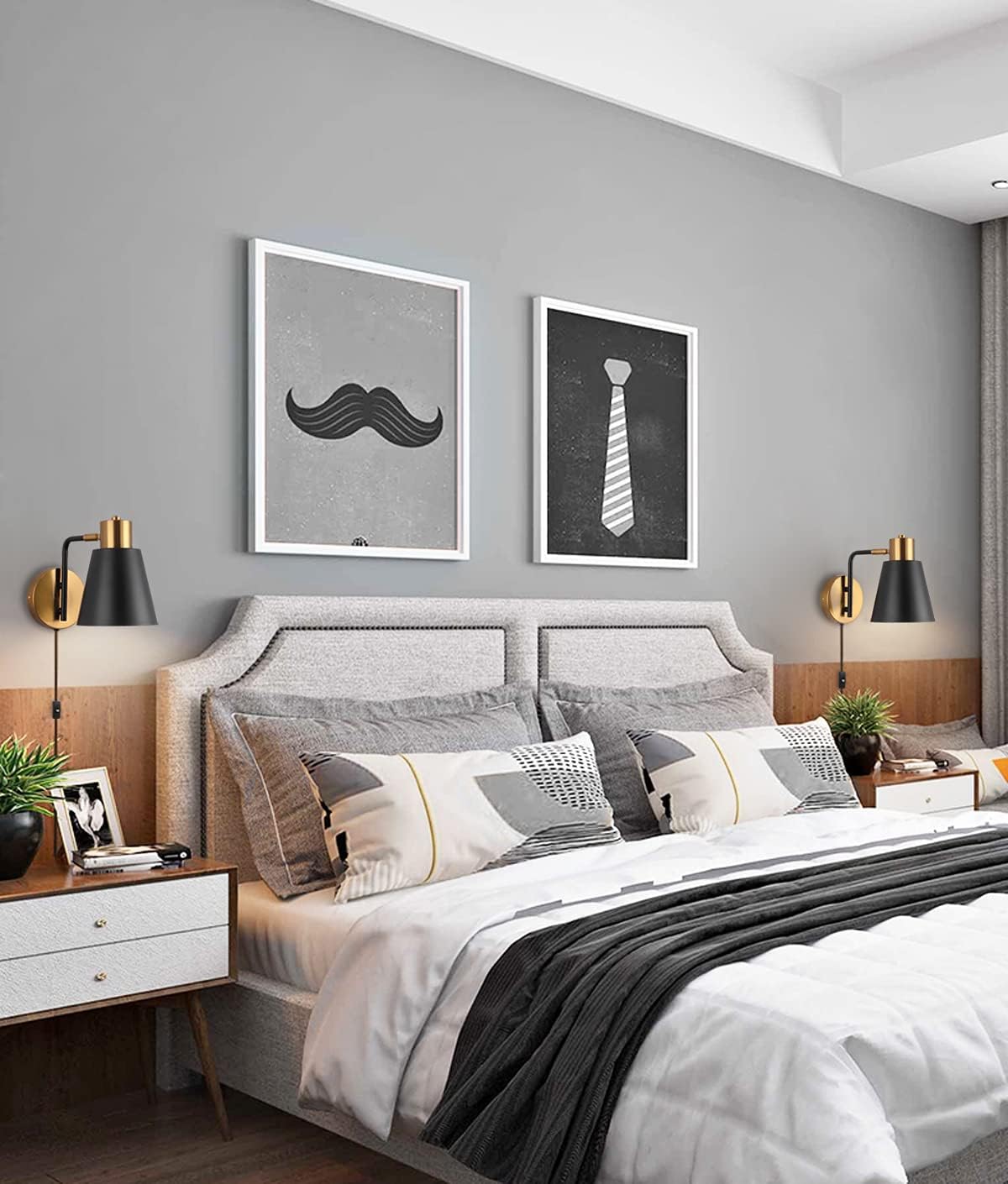 KOONTING® Plug in Wall Sconce Set of 2, Modern Rotatable Wall Lamp with Plug-in Cord and On/Off Toggle Switch, Metal Shade Wall Light Fixture for Headboard Bedroom Living Room