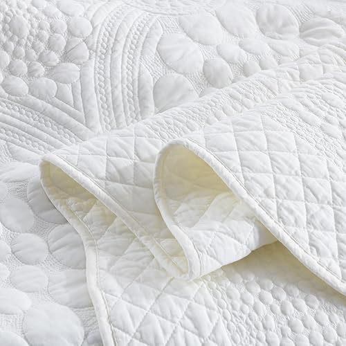 Miniatura 6 de MarCielo Juego de ropa de cama de 3 piezas, 100 % algodón, juego de colcha de gran tamaño, ligero y bordado, estilo rústico (TX blanco brillante,