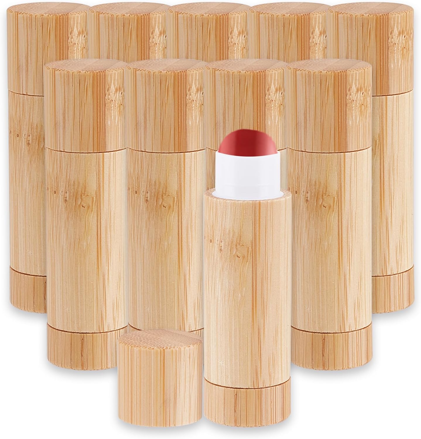 NICENEEDED 4 PCS 5g Bamboo Lipstick Tubes, Refillable DIY Lip Balm Tube, Empty Containers with Clear Plastic Inner, Cosmetic Lipstick Lip Gloss Deodorant Case Holder for Women Makeup