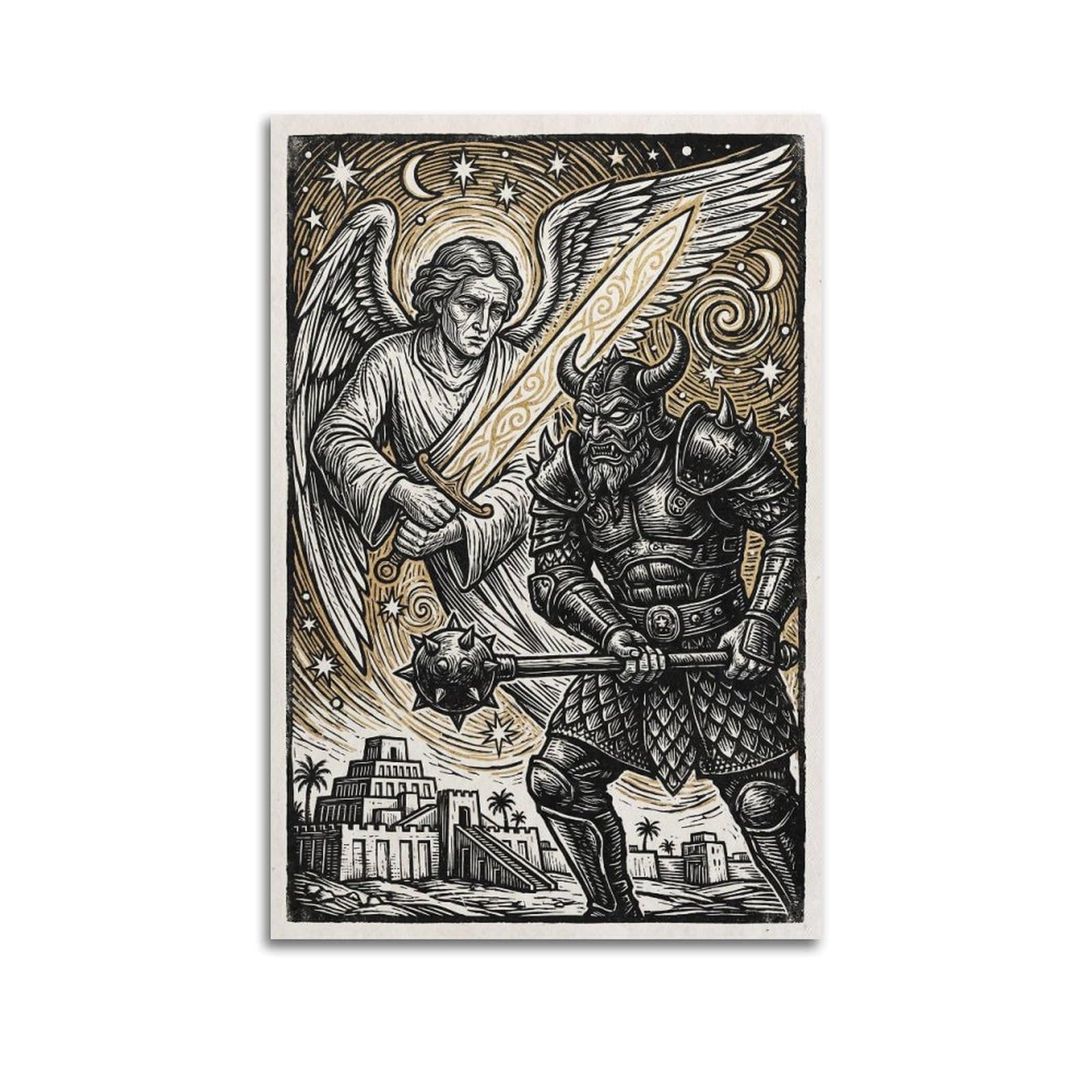 OKNGB Archangel Gabriel Poster Prince of Persia Sacred Sword Battle Decorative Painting Canvas Art Picture 24x36inch(60x90cm)