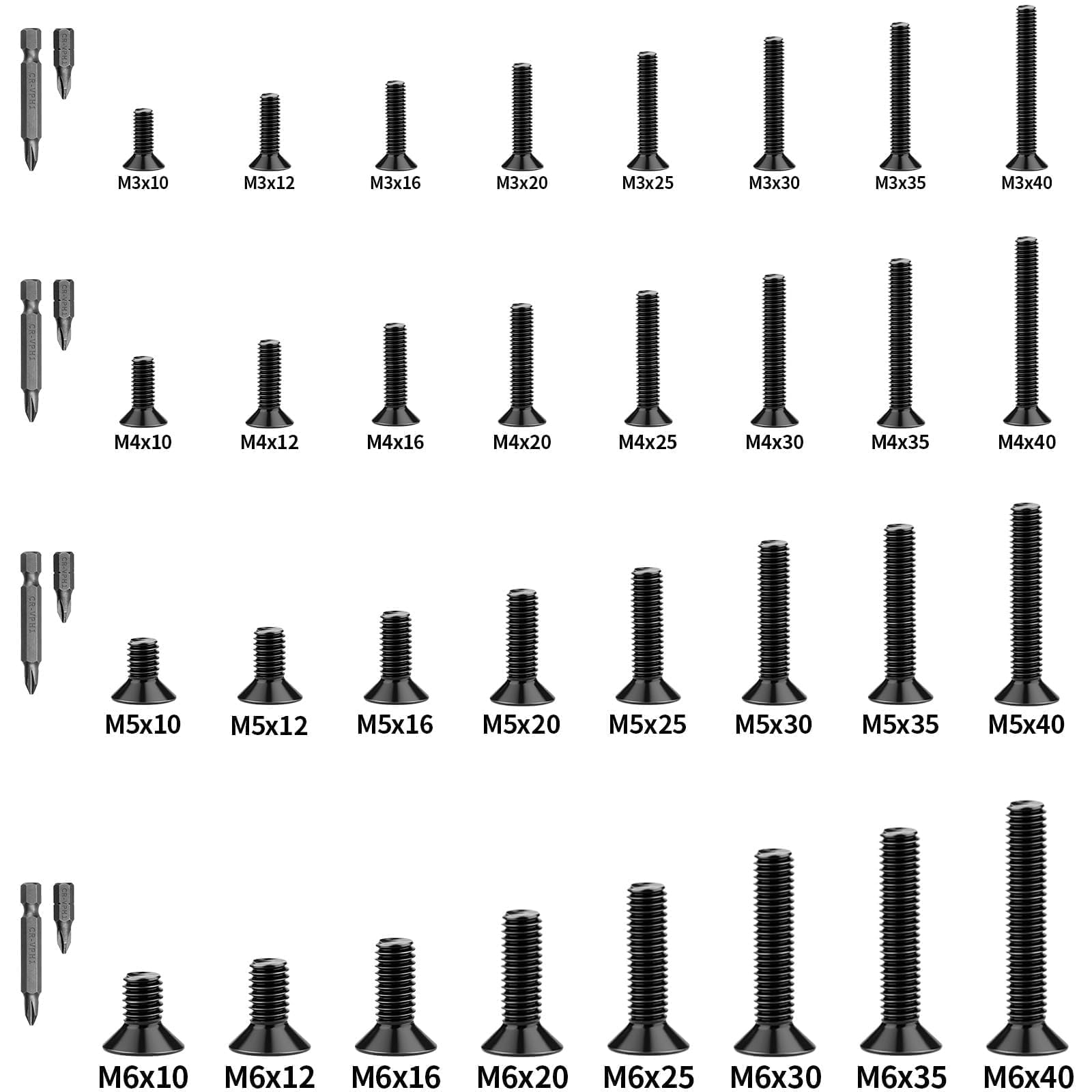 Mbsomnus 60 sztuk śrub z łbem stożkowym M4 x 10 mm, śruby z łbem stożkowym M4, śruby gwintowane z łbem płaskim do drzwi, okien, stołów, krzeseł, ogrodzeń