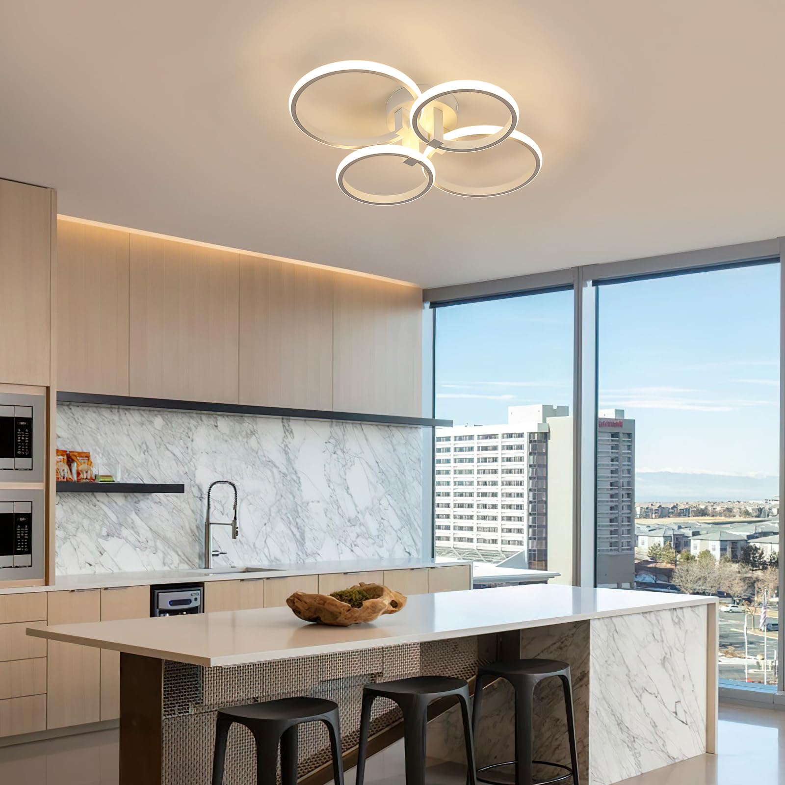 Plafoniera Led Soffitto Dimmerabile con Telecomando 76W | Con Funzione Memoria, Lampada da Soffitto Moderna Rotondo per Soggiorno, Camera da Letto, Sala da Pranzo, Ufficio, Bianco