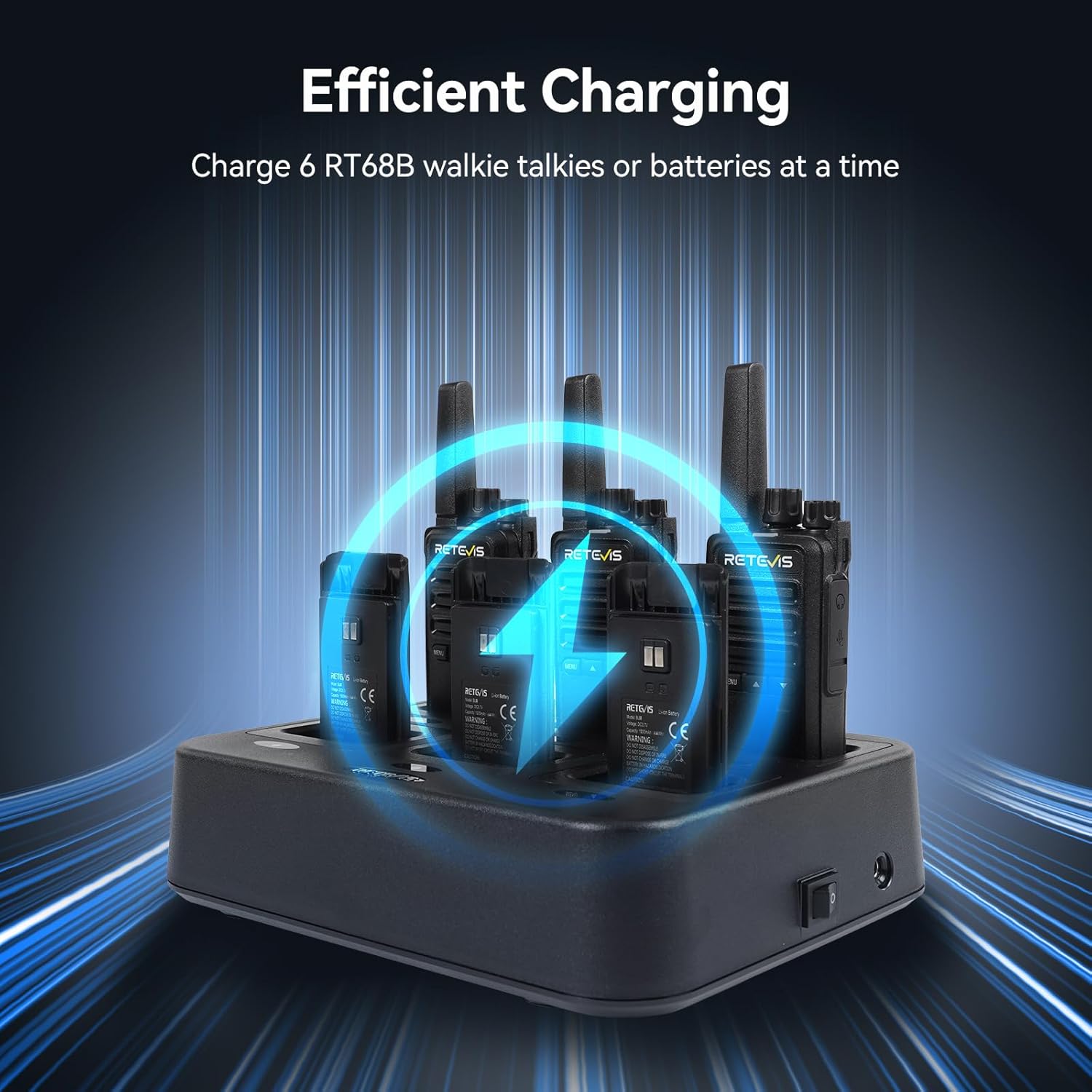 Retevis RT68B Walkie Talkies with Earpiece(6 Pack) with Surveillance Headset(20 Pack)，16 Channels, 30H Battery, FRS Two-Way Radios, 6-Way Charger, VOX, Long Range, Rugged & Water Resistant