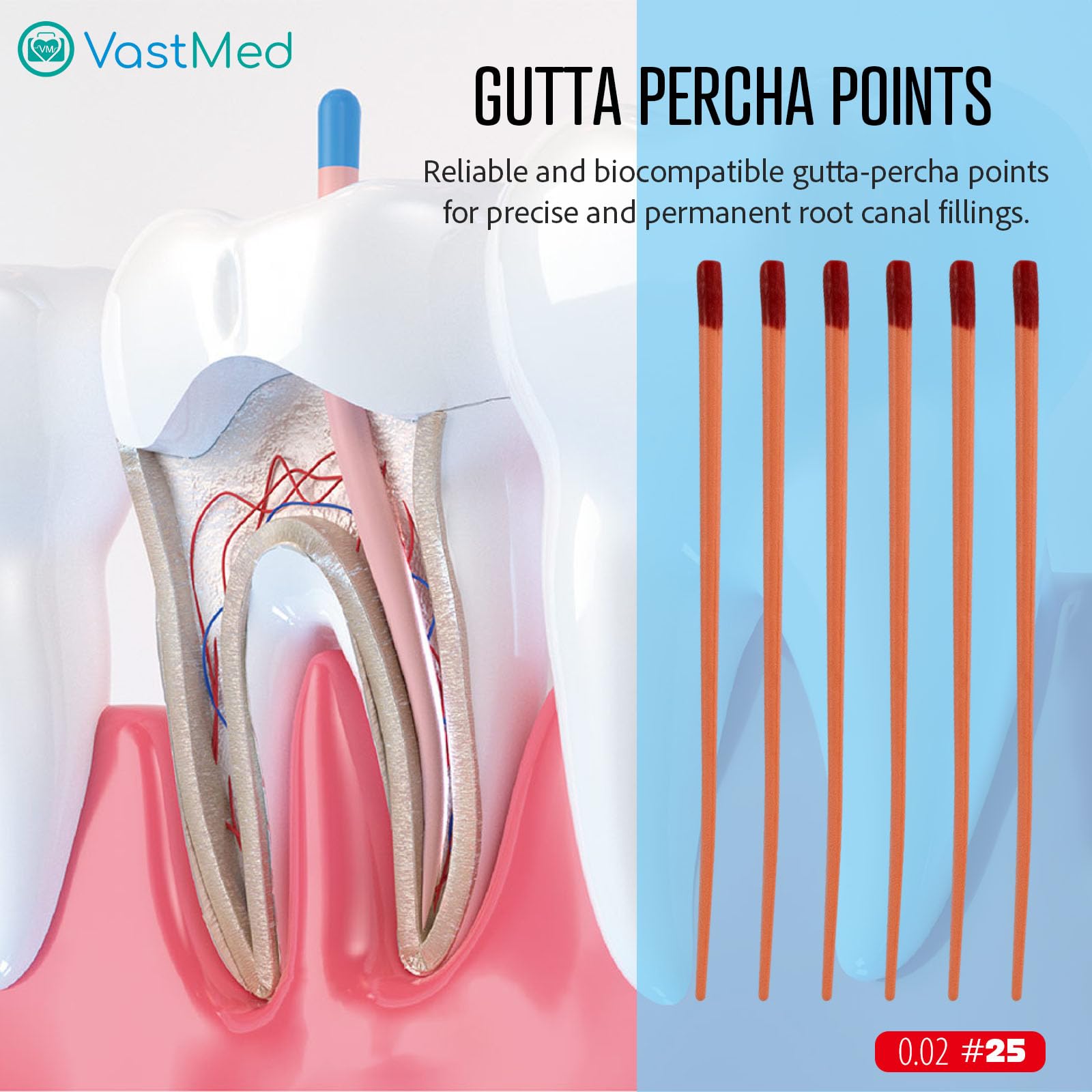 002 Dental Grade Gutta Percha Points #25 by VASTMED | Dental Endo Endodontic Special Taper