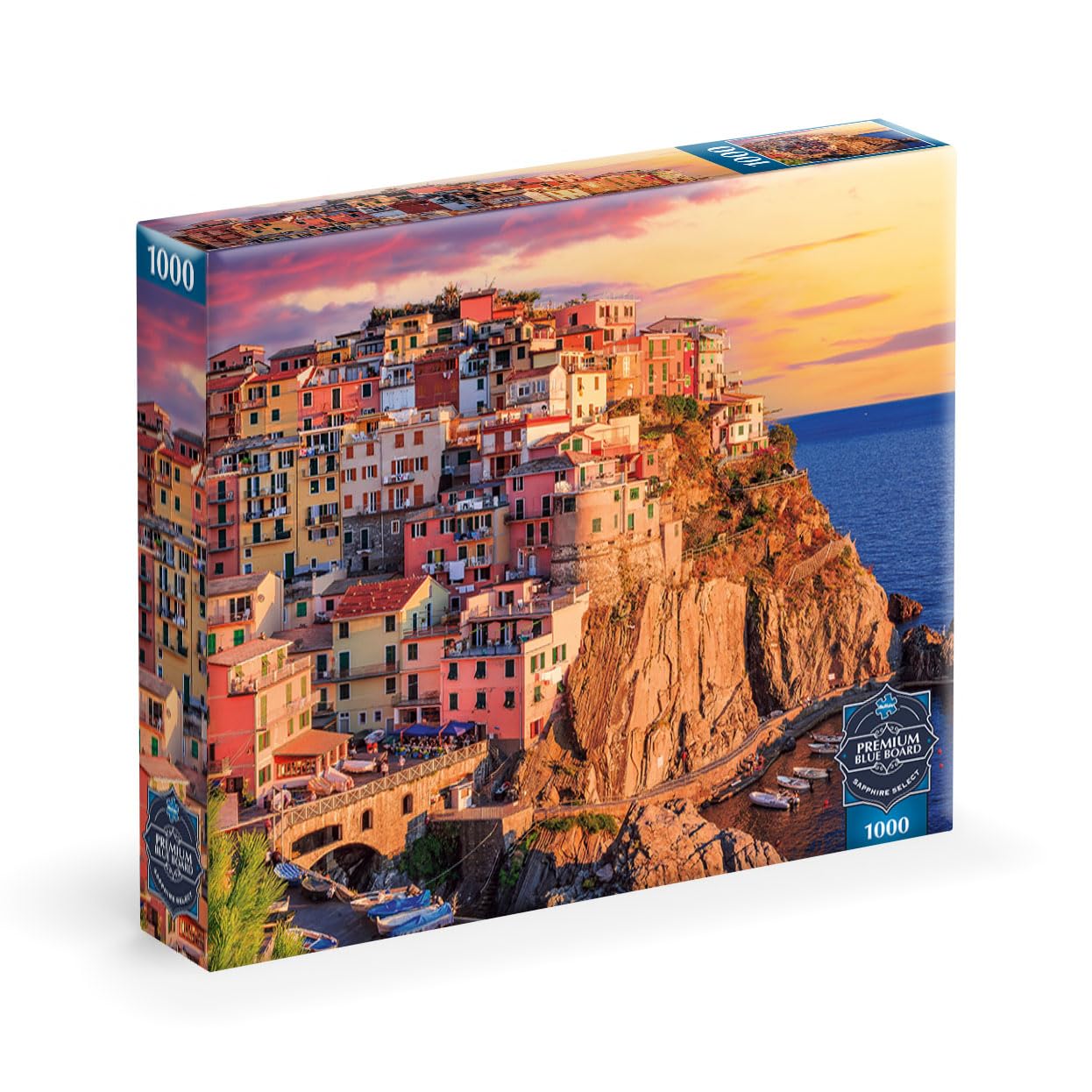 Buffalo Games - Sapphire Select - Cinque Terre Sunset - 1000 Piece Jigsaw Puzzle – Challenging & Fun – Blue Core Puzzle Board – Giftable Display Box -