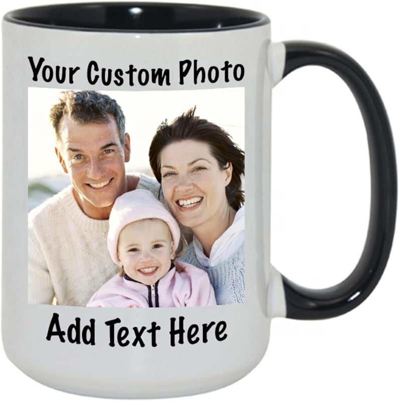 Taza de café personalizada Taza de cerámica grande con texto fotográfico personalizado de 15 oz | Diseña Tus Propias Tazas con Imagen, Tazas Personalizadas, Tazas Personalizables con Nombre o Logo, Impresión por Ambas Caras, Regalos