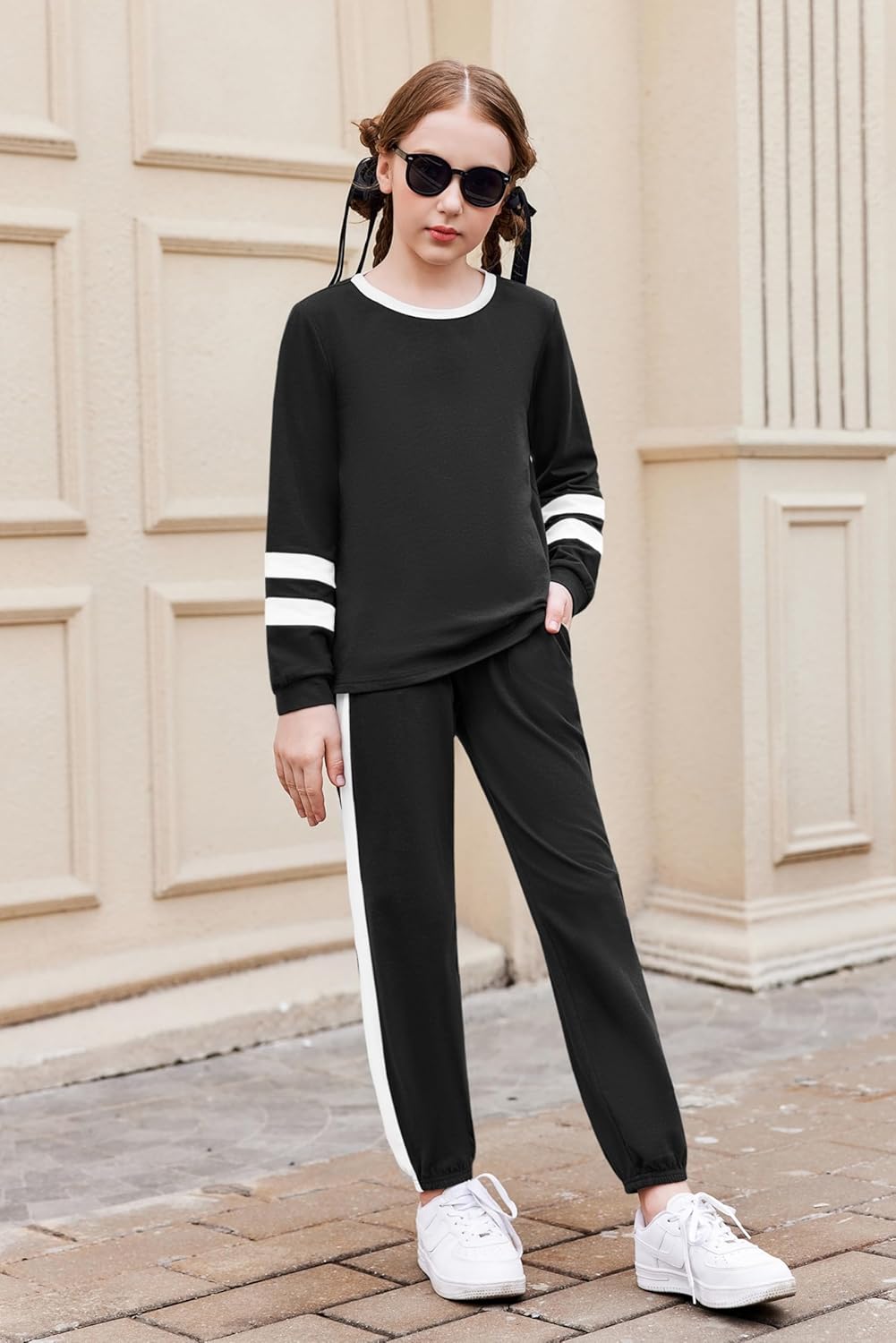 Zaclotre Girls 2 Piece Outfit Fall Long Sleeve Sweatshirt and Jogger Pants with Pockets Kids Tracksuit Sweatsuit Set - Image 2