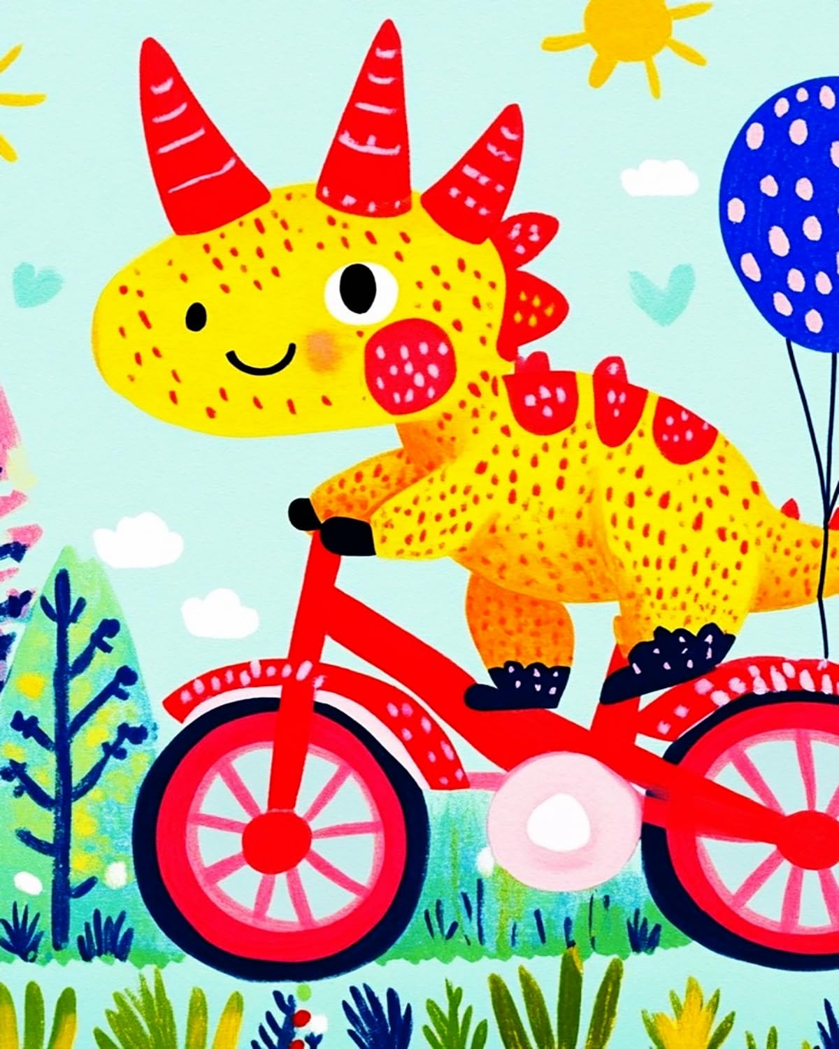 Liubaishi Multicolour Paint By Numbers For Adults, Dinosaur Riding Bike, 40X50 Cm Acrylic Canvas Kit