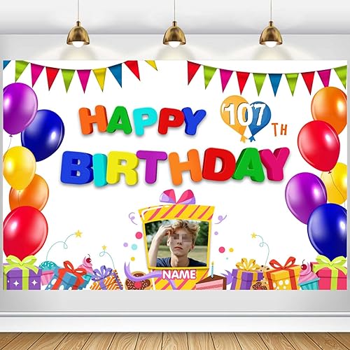 Vista 8 de Cartel personalizado de decoración de cumpleaños número 107 con temática de castillo y princesa, pancarta de tela personalizada para suministros