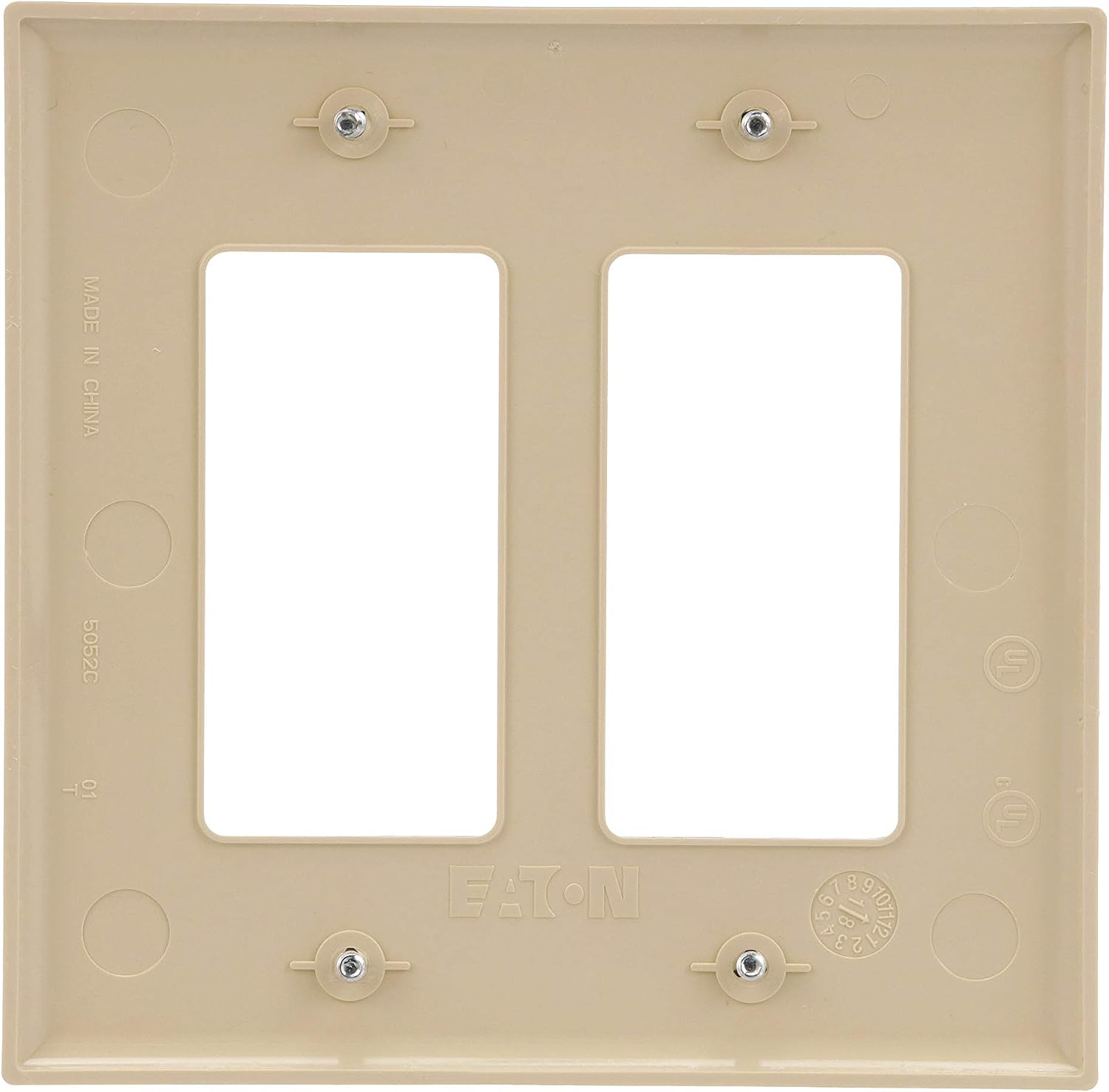 Eaton PJ262V Mid-Size Polycarbonate 2-Gang Decorator GFCI Wallplate, Ivory