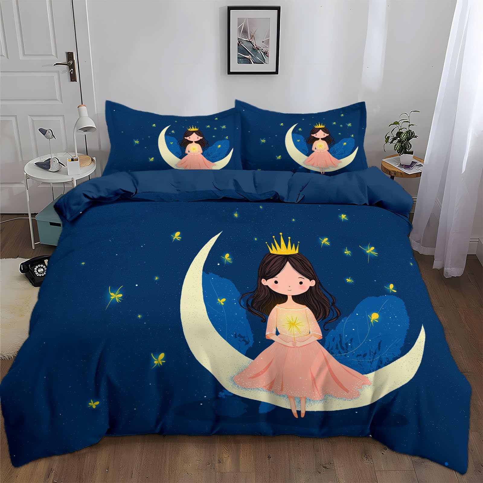 Housse de couette fille couronne 240x260 ensemble literie luciole enfant