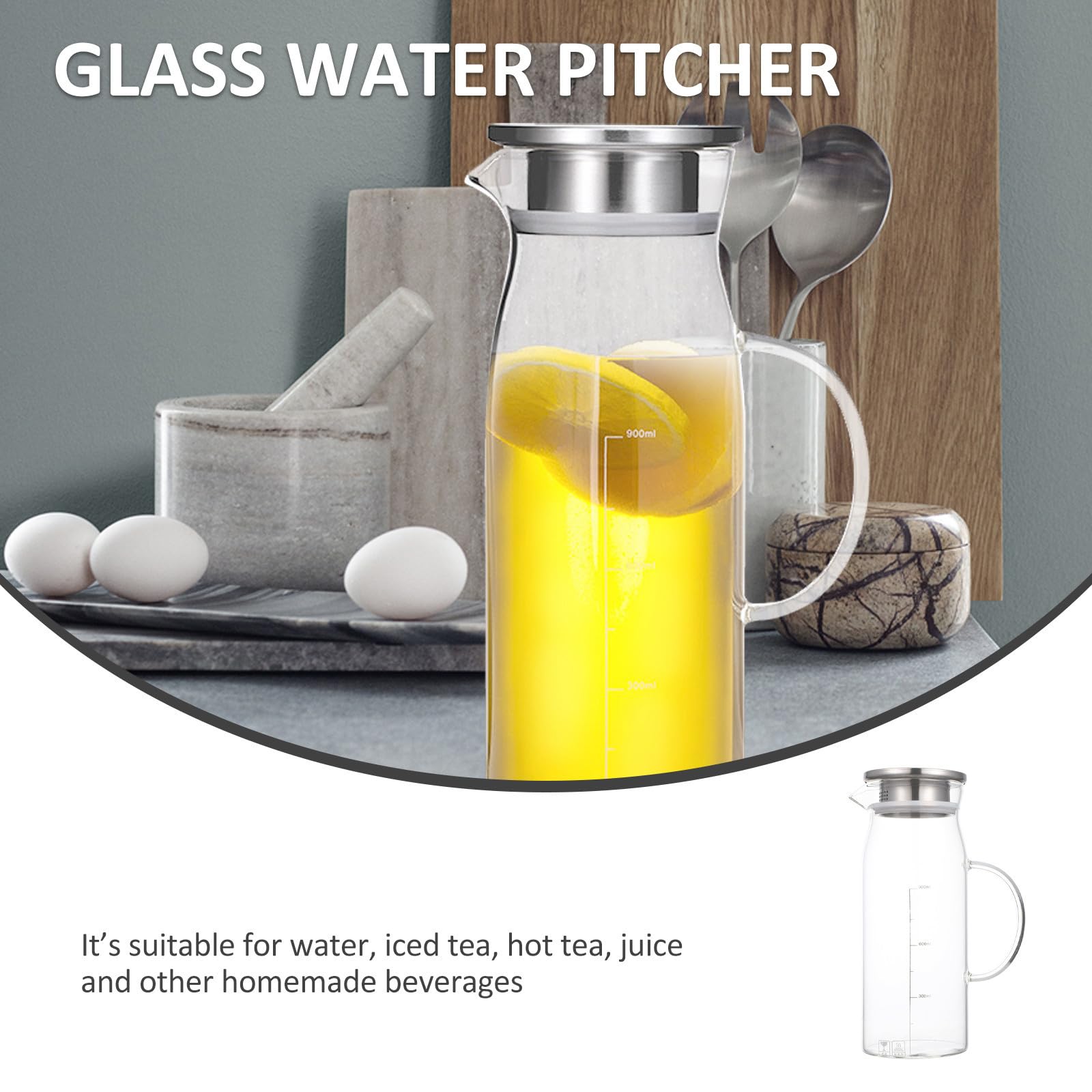 Jarra de Agua de Vidrio 1200ml Acero Inoxidable Resistente | Capacidad Grande, Apta para Té Caliente, Diseño Simple y Práctico, Uso para Leche y Bebidas Refrescantes