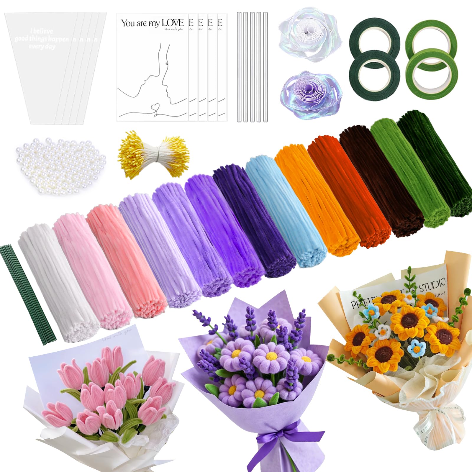 LIBAXIN Set di 800 pulitori per pipa per il fai da te, 13 colori, set per il fai da te per la mamma, il compleanno, le feste