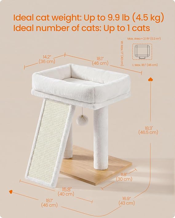 Feandrea Small Cat Tree, Compact Cat Tower with Scratching Post